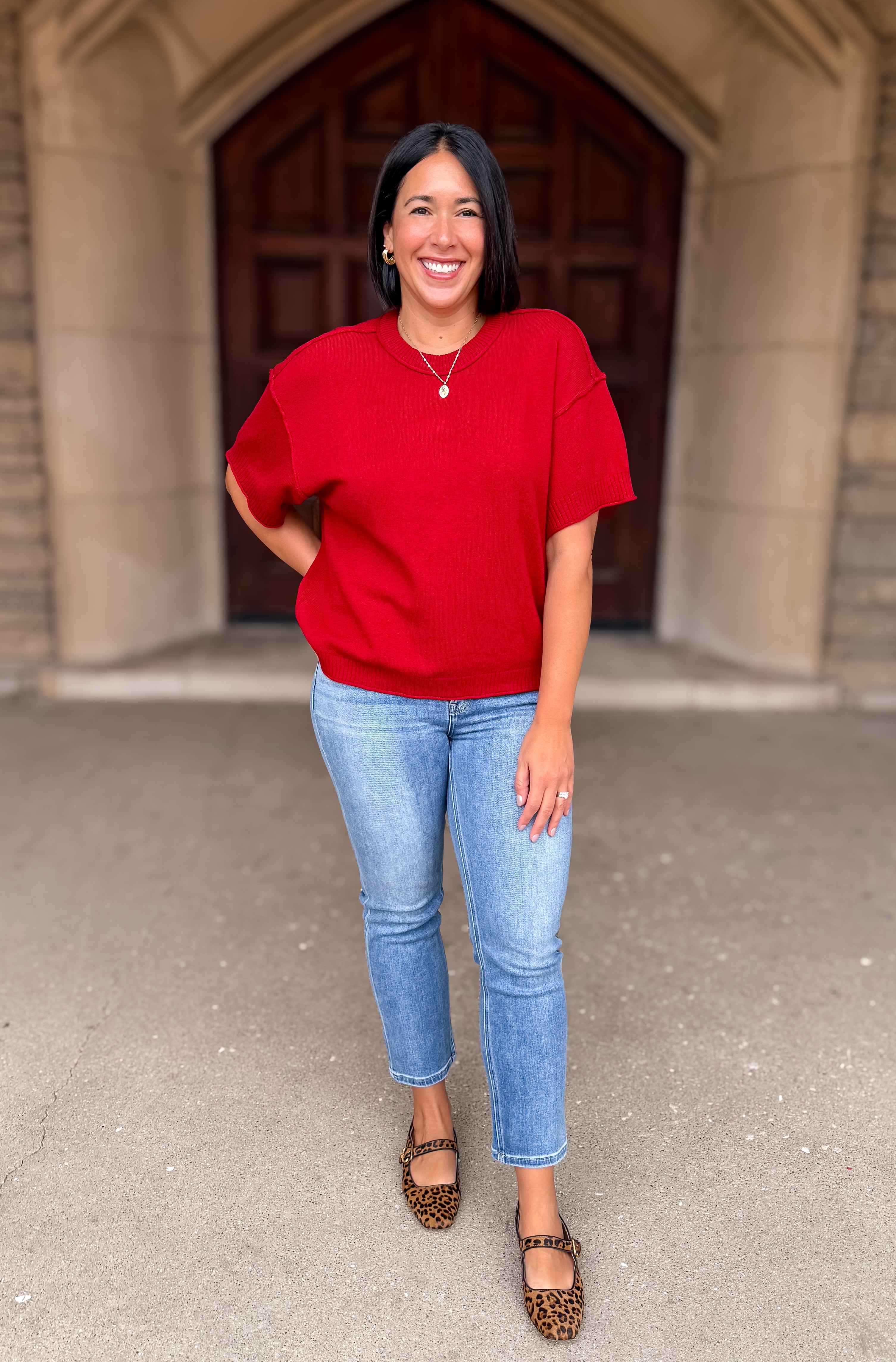 Giana Short Sleeve Raw Edge Sweater