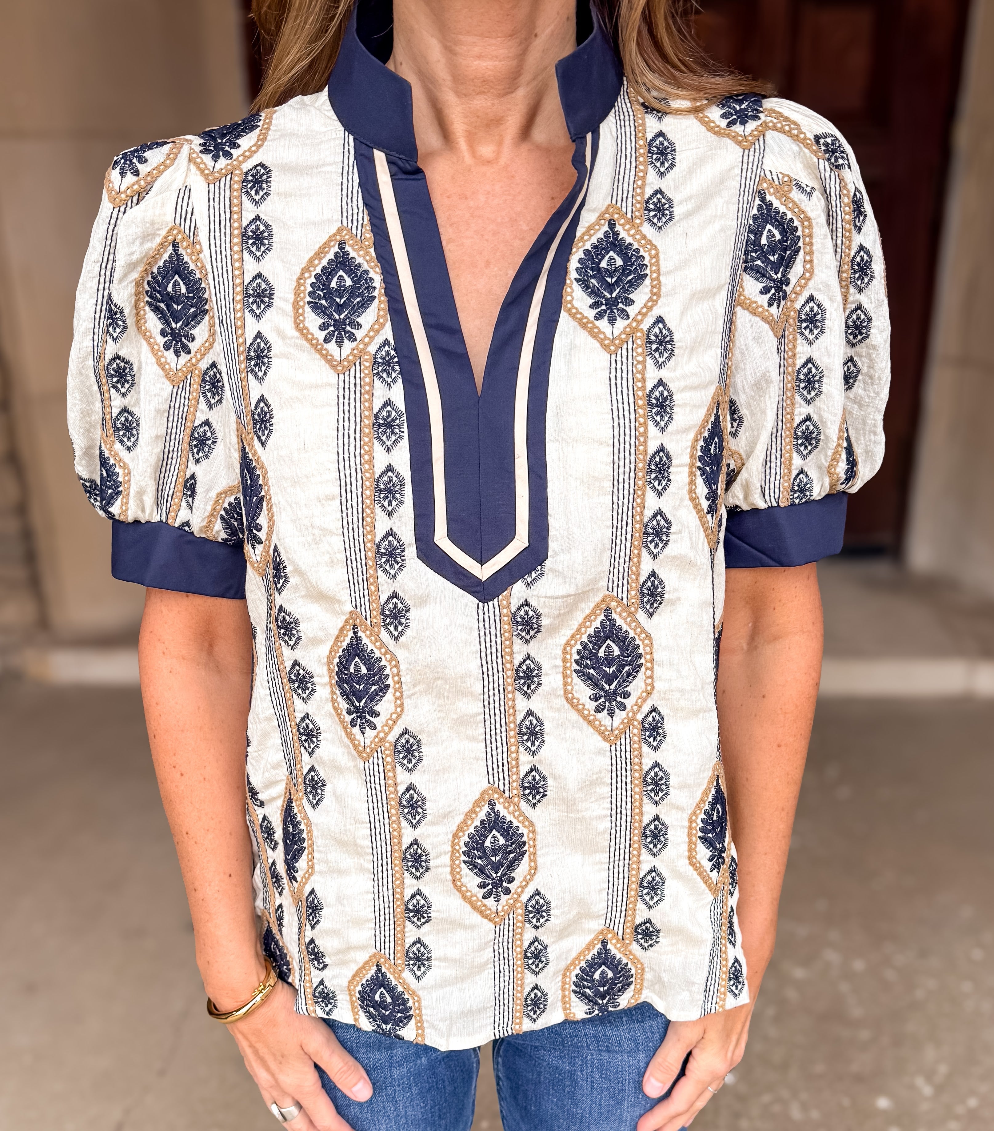 Opal Embroidered Puff Top FINAL SALE