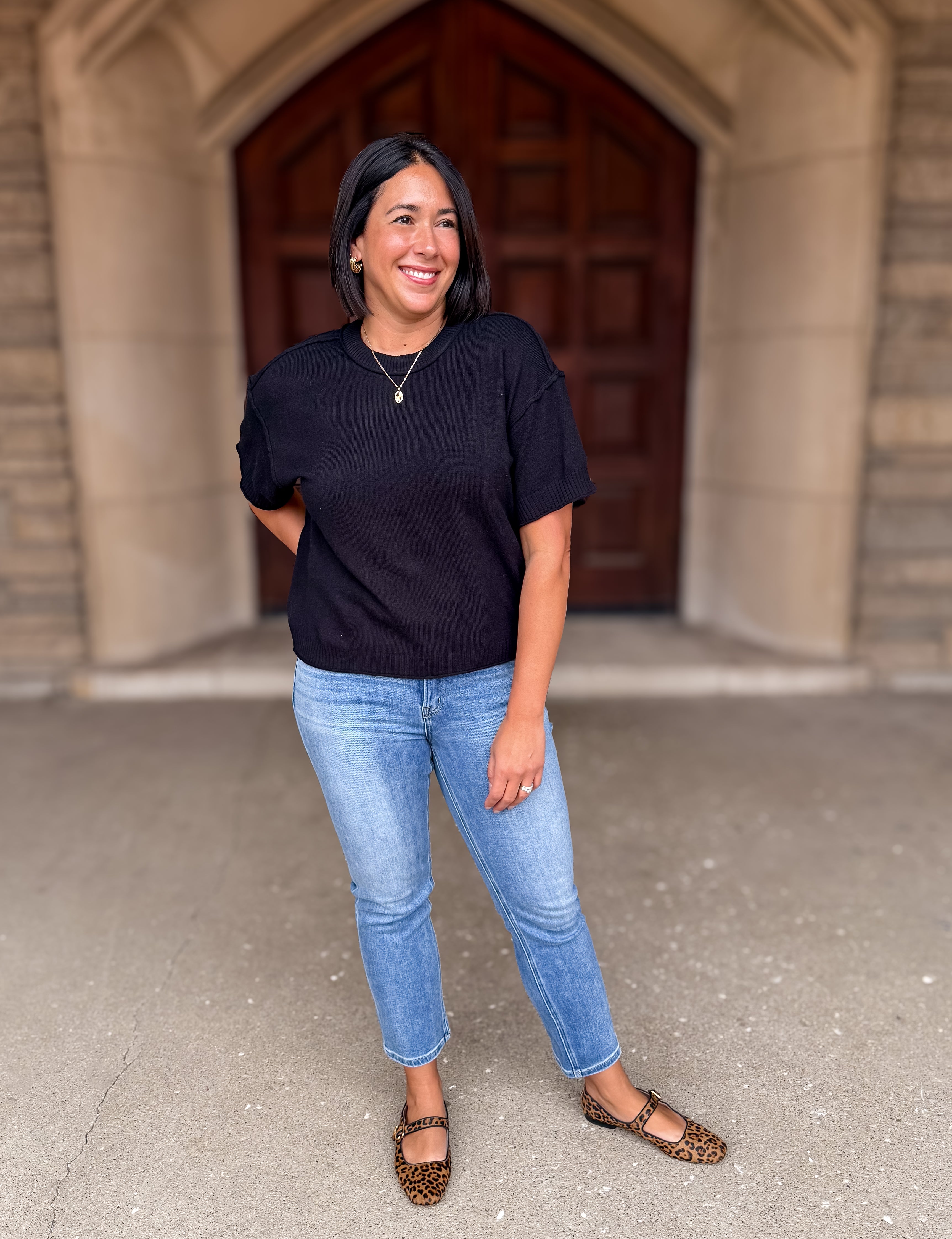 Giana Short Sleeve Raw Edge Sweater