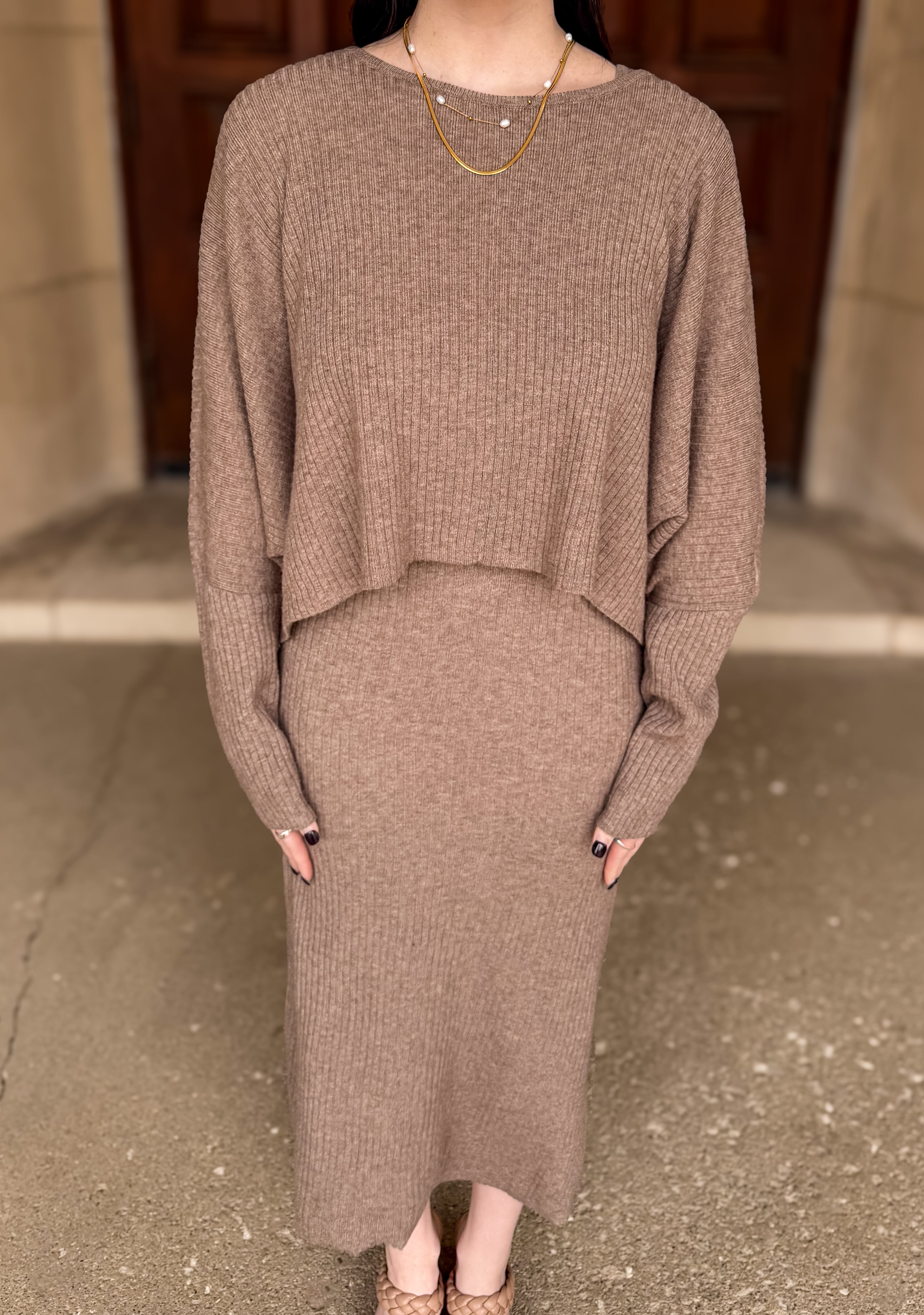 Izara Ribbed Dress Sweater Set