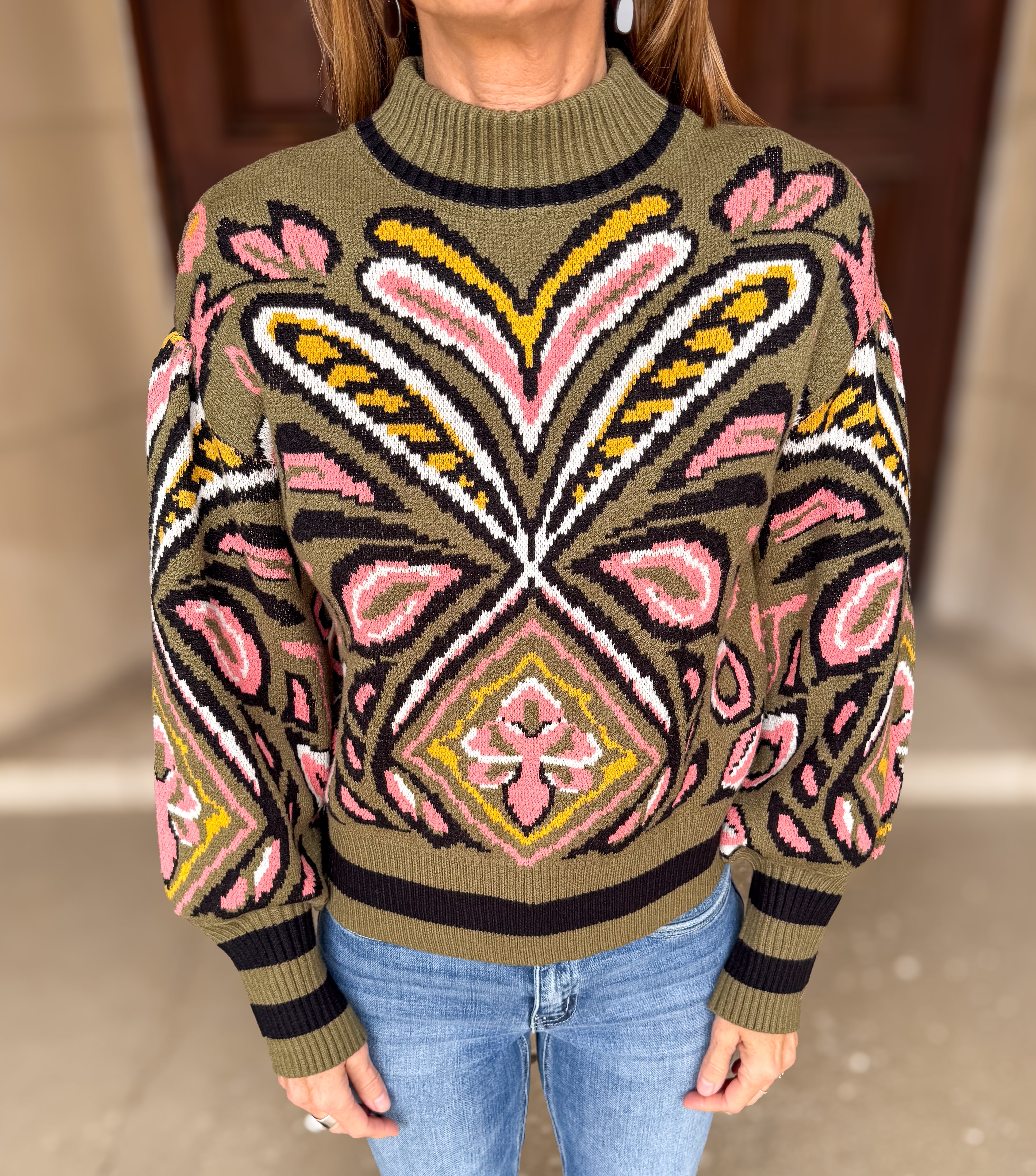 Theda Patterned Stripe Hem Sweater