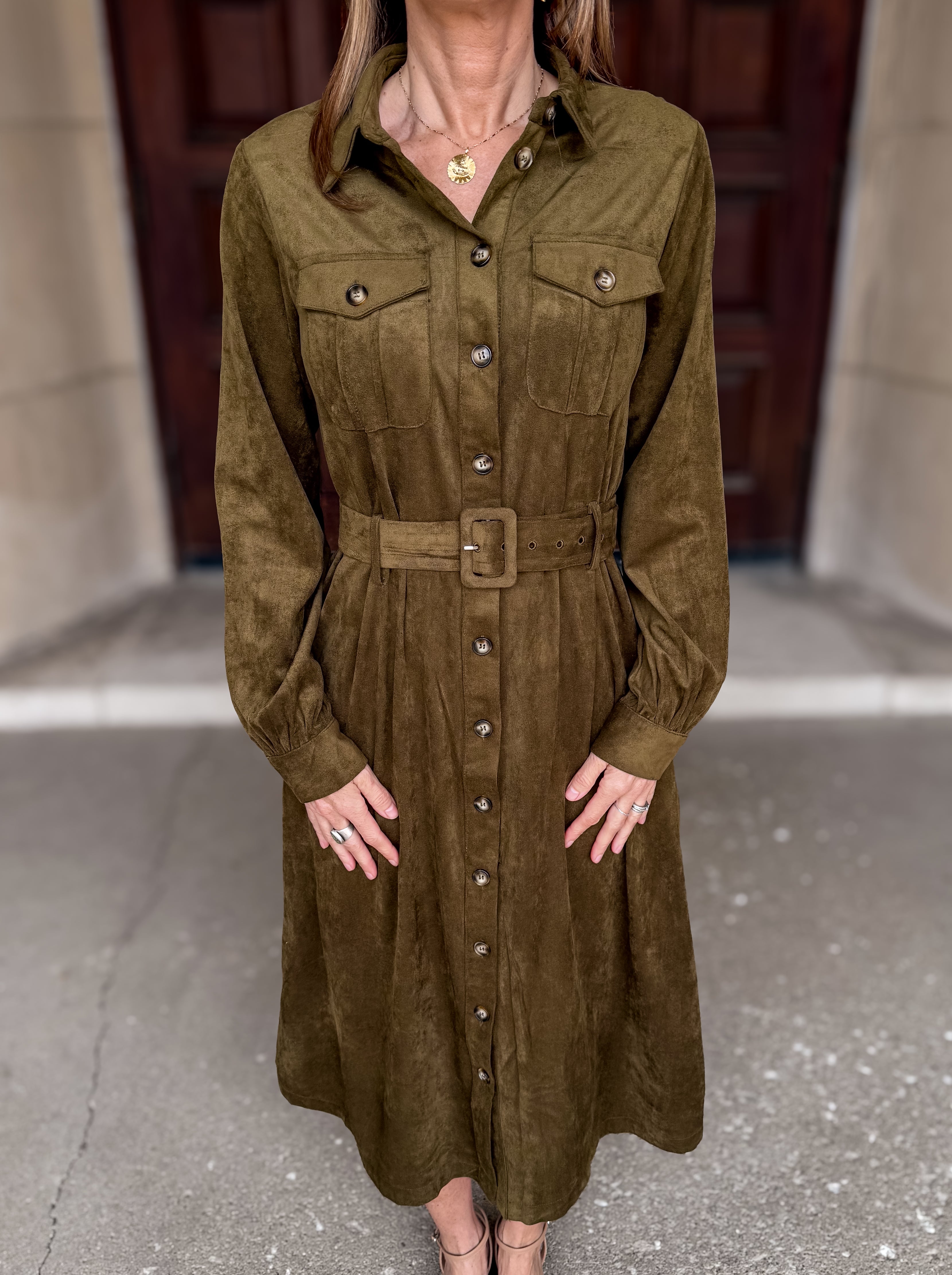 Francine Suede Belted Shirt Dress