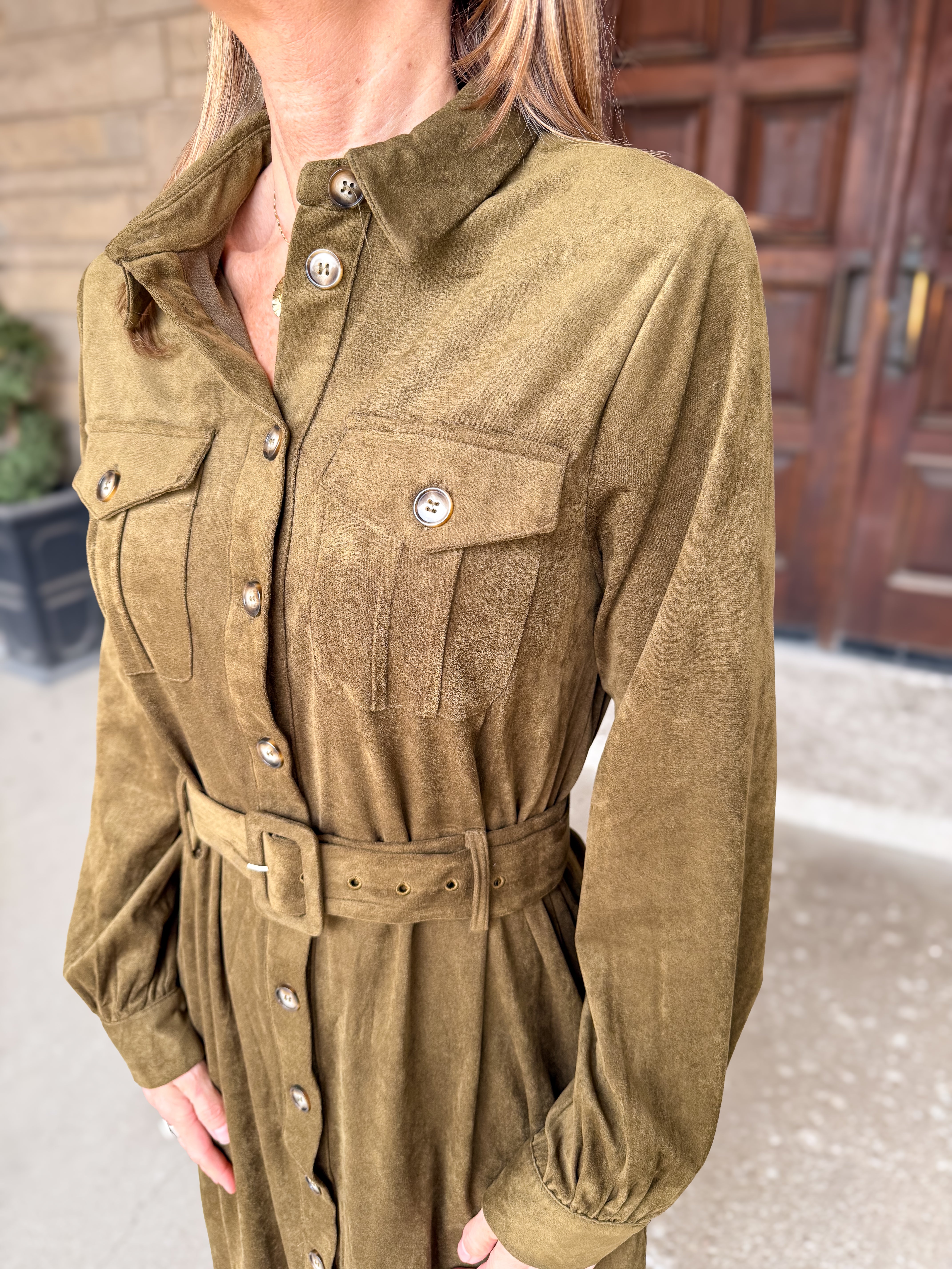 Francine Suede Belted Shirt Dress