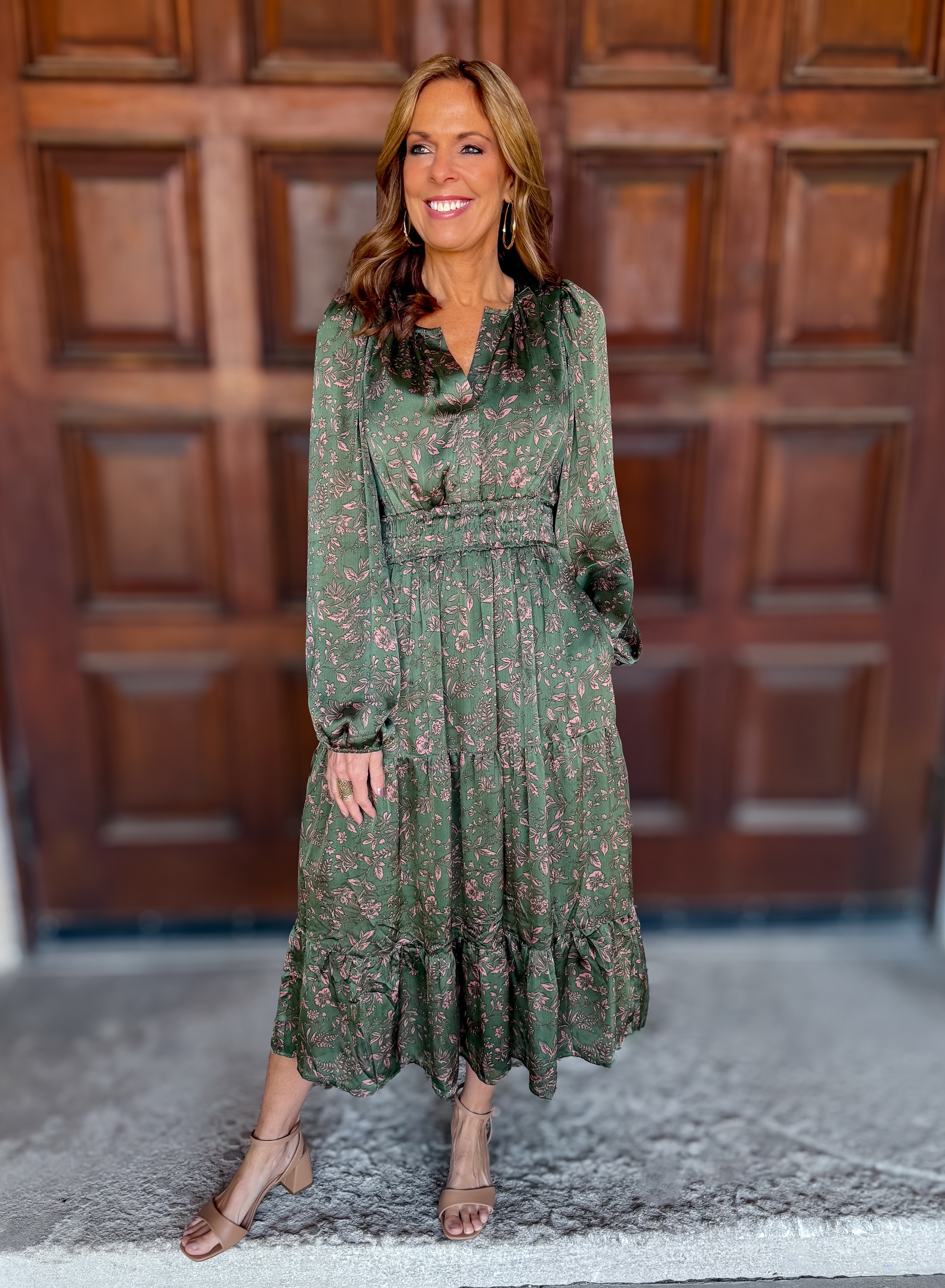 Palmer Satin Floral Tiered Dress