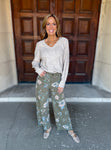 Floral Printed
High Waist
Wide Leg
Full Length
Button Zip-Fly
Front and Back Pockets
Faded Olive
