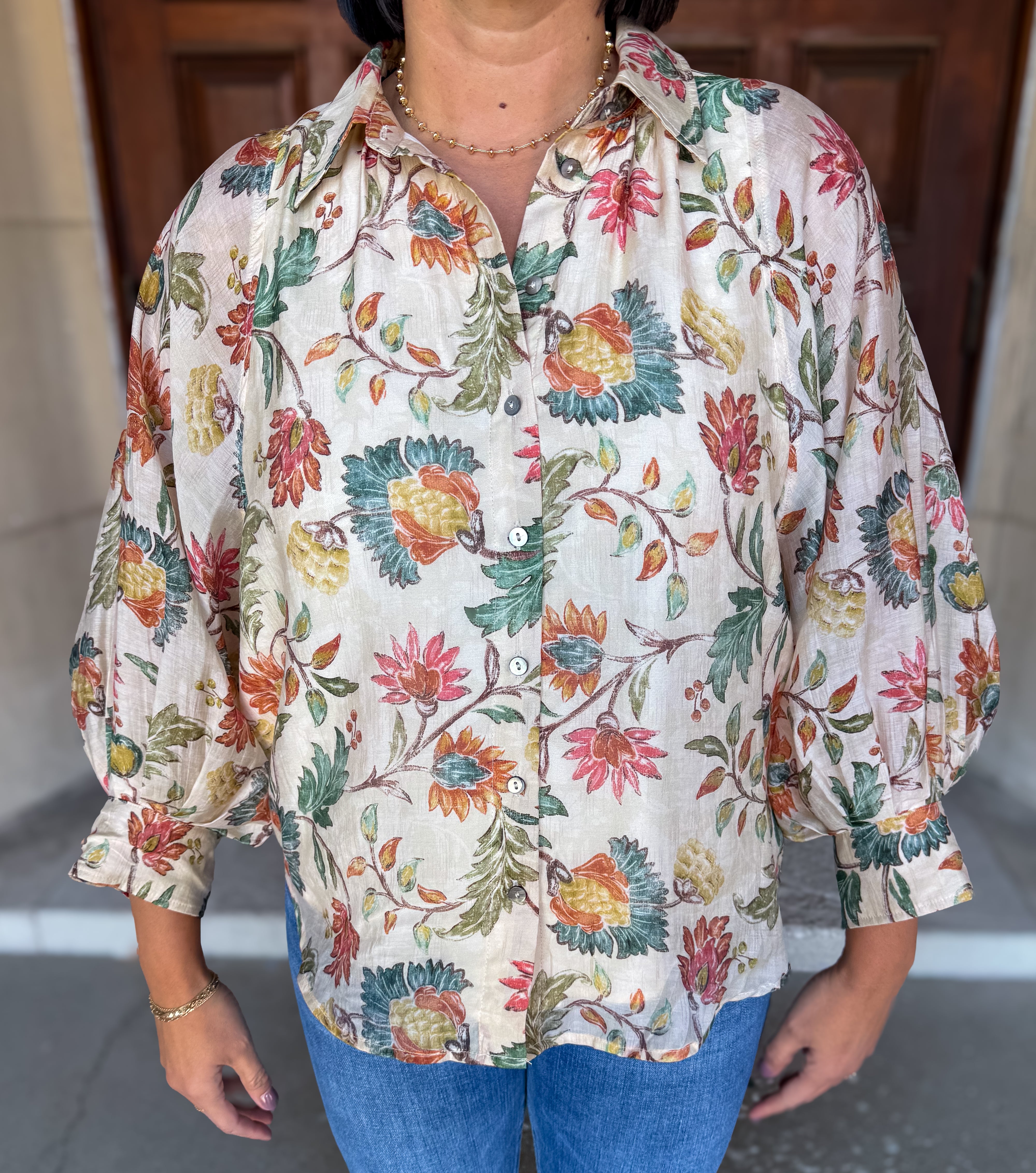 Elise Floral Peasant Button Top
