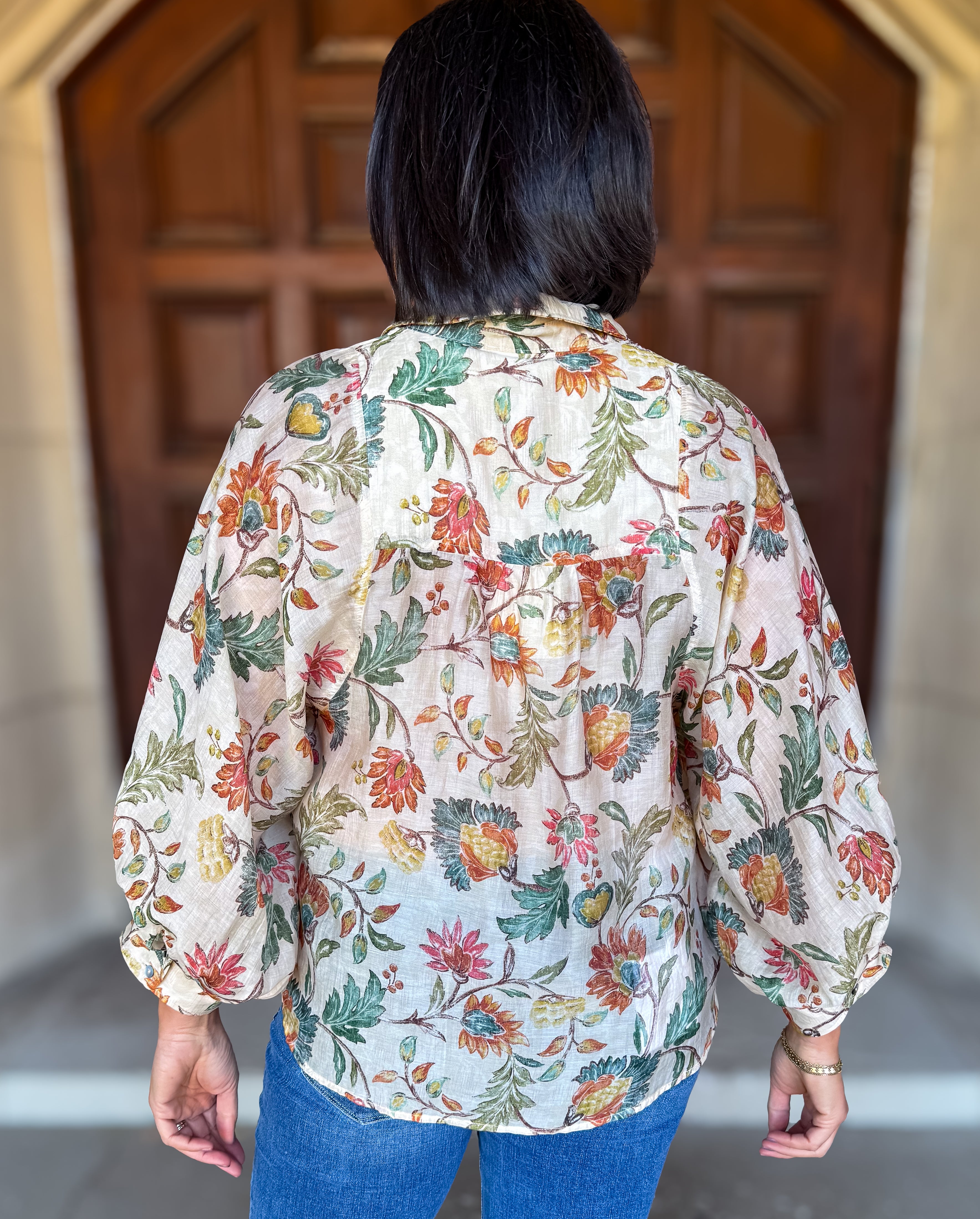 Elise Floral Peasant Button Top