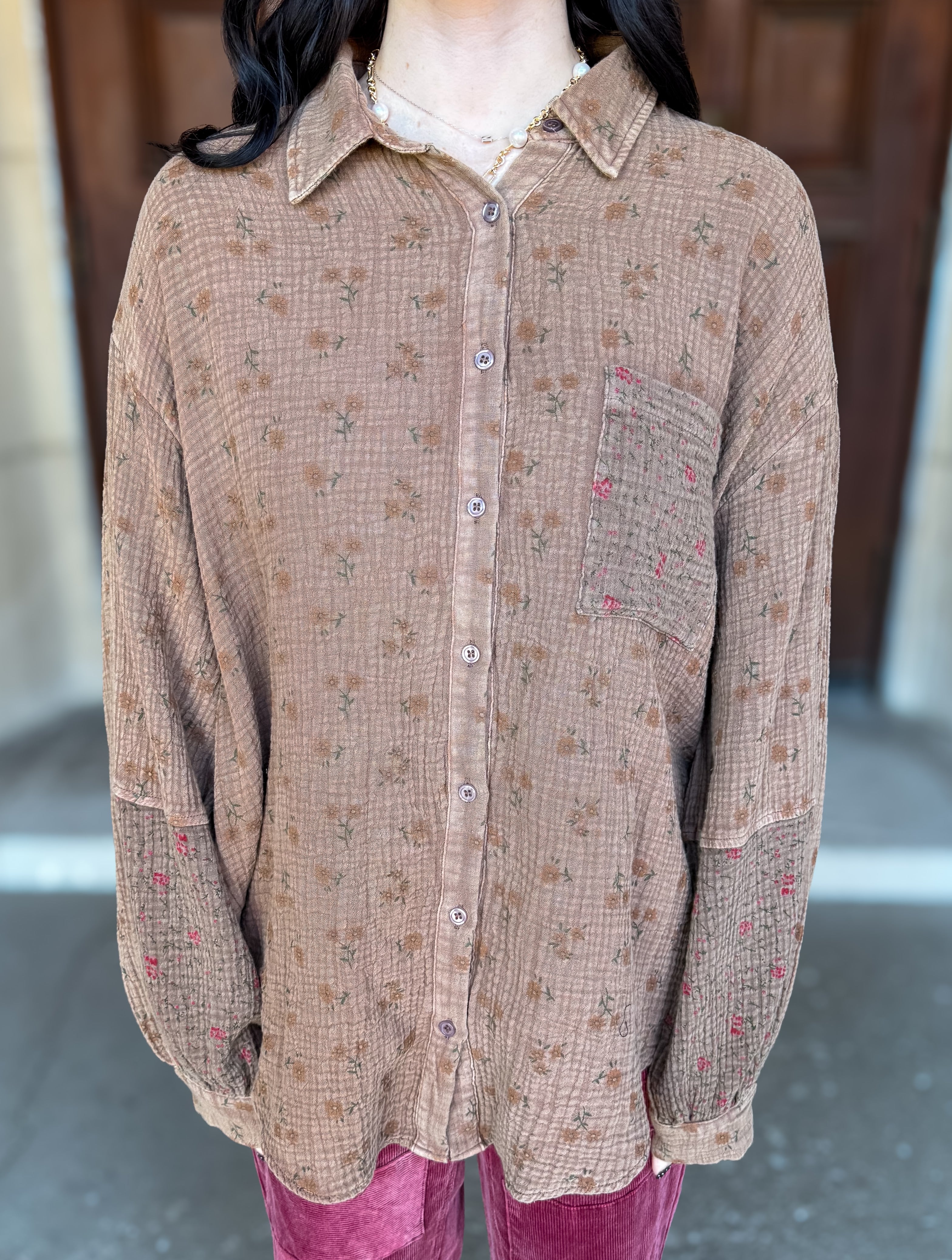 Anna Washed Floral Button Top