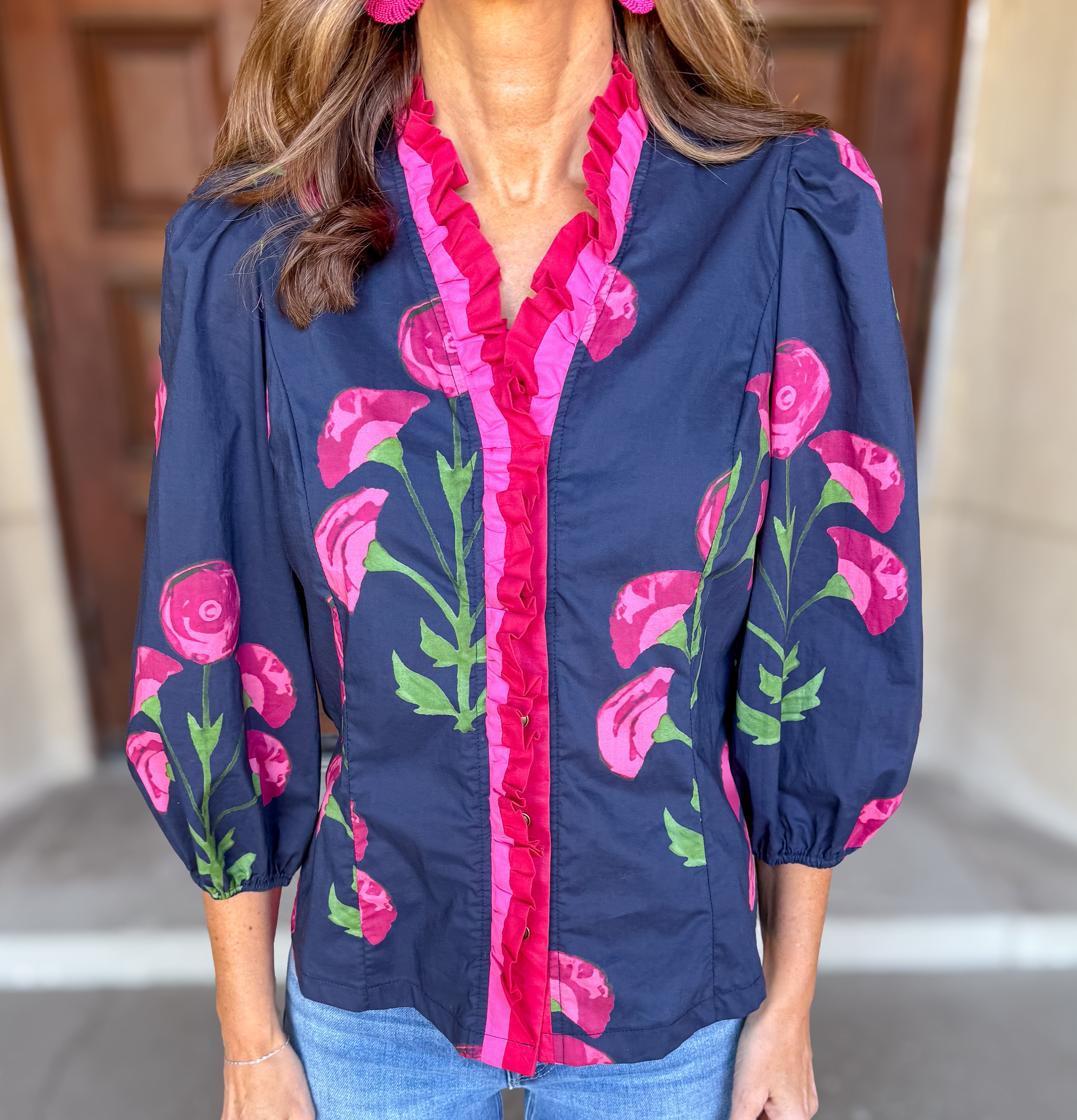 Meghan Floral Ruffle Trim Top