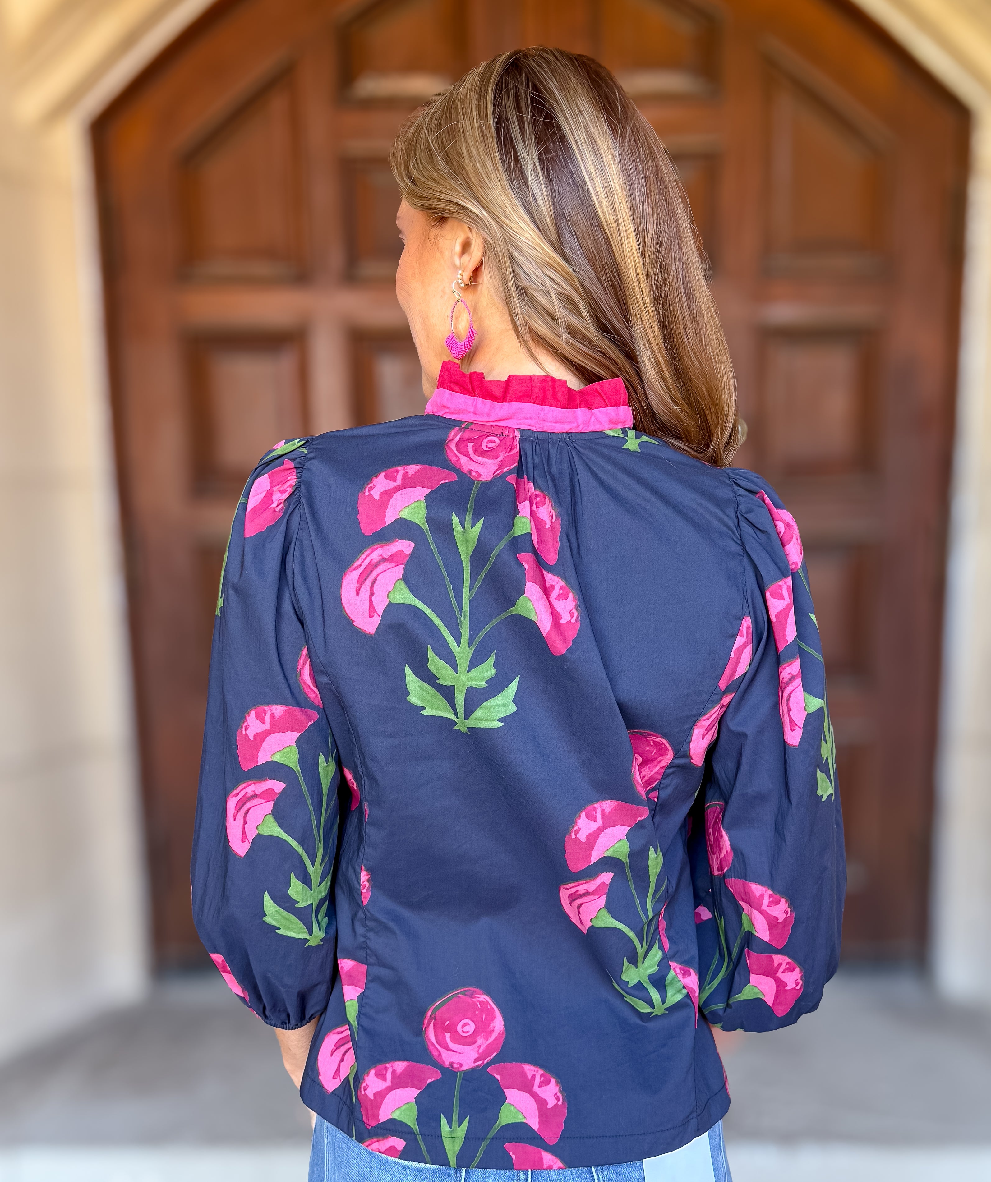 Meghan Floral Ruffle Trim Top