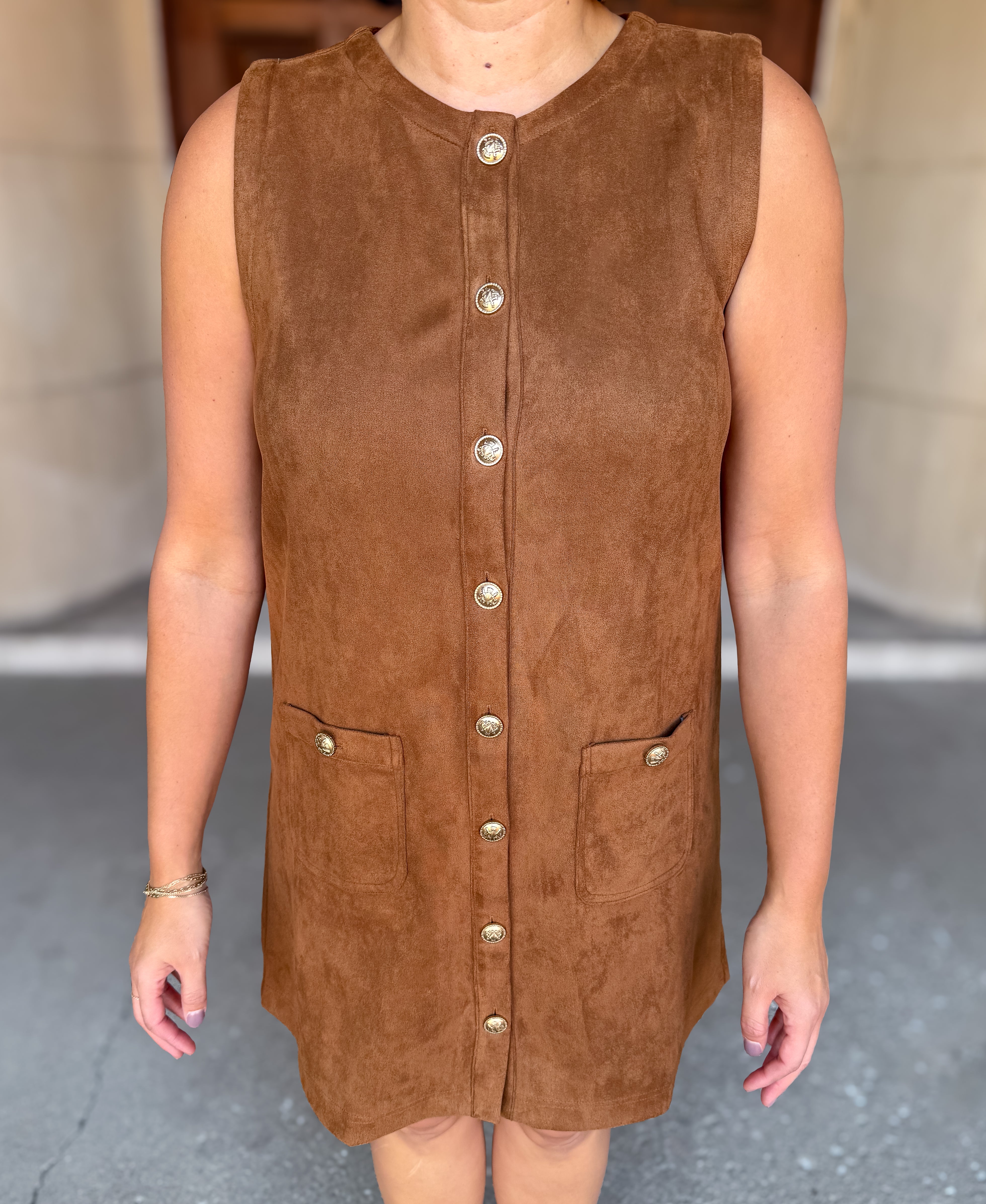 Calla Suede Button Shift Dress