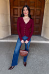 Ribbed Knit
V-Neckline
Lace Trim
Button Down
Long Sleeve
Fitted