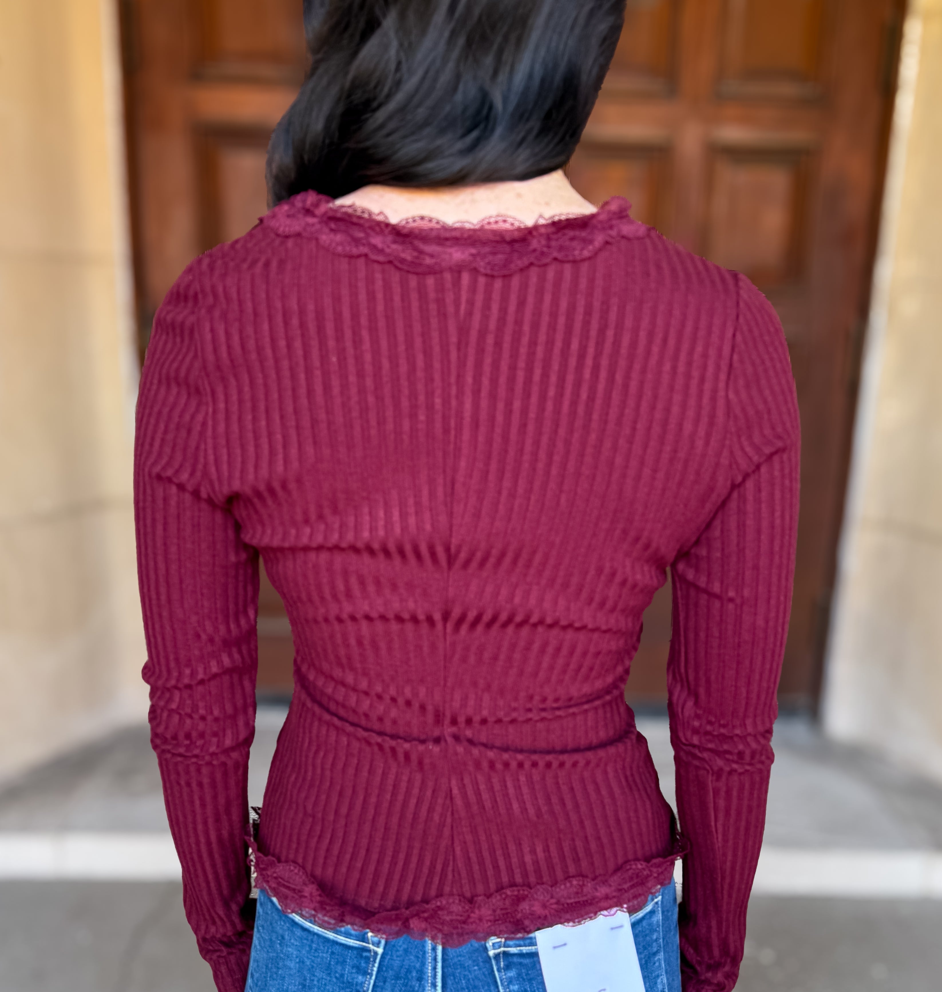 Joyce Lace Trim Ribbed Top