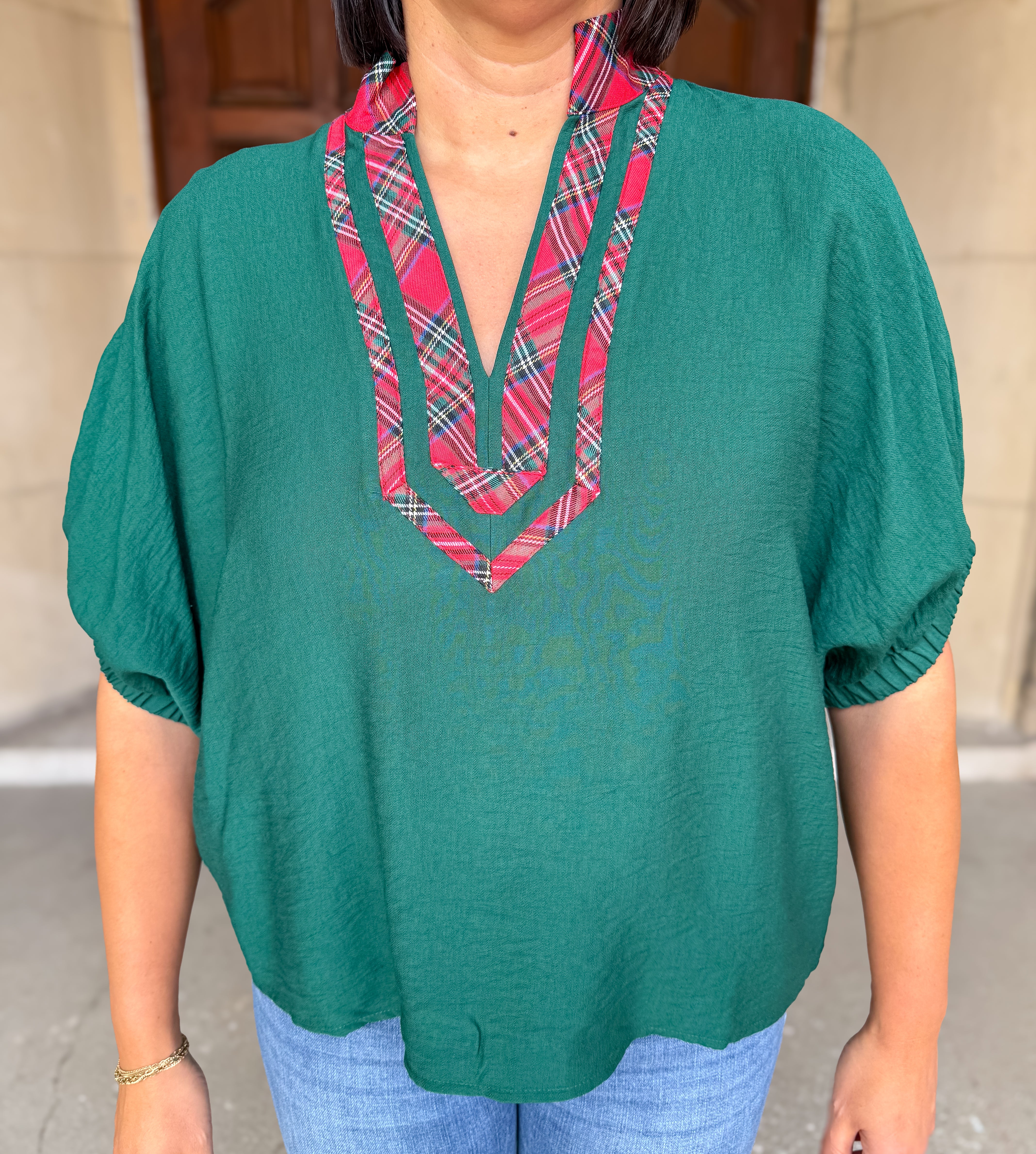 Maude Plaid Trim Top