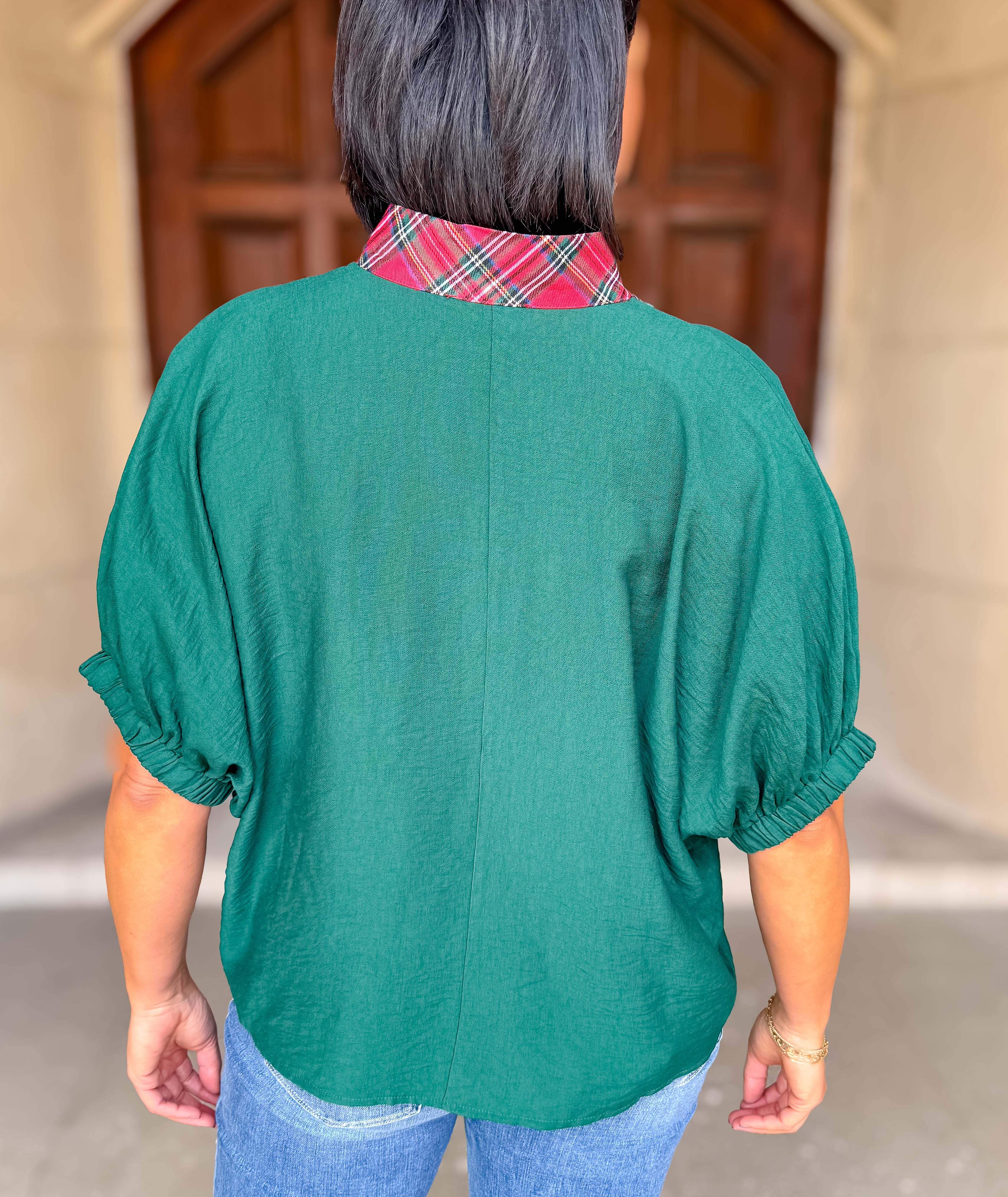 Maude Plaid Trim Top