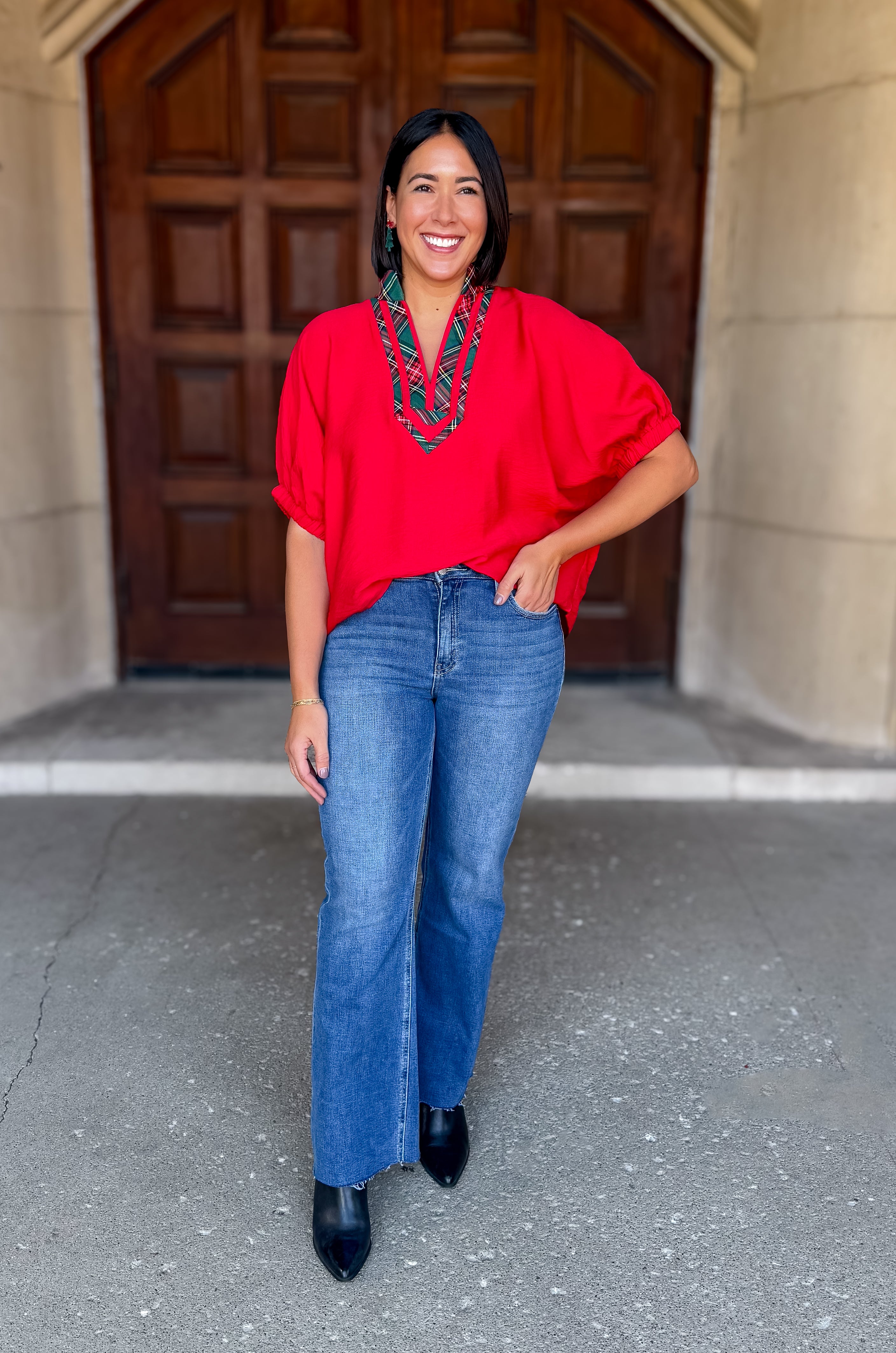 Maude Plaid Trim Top