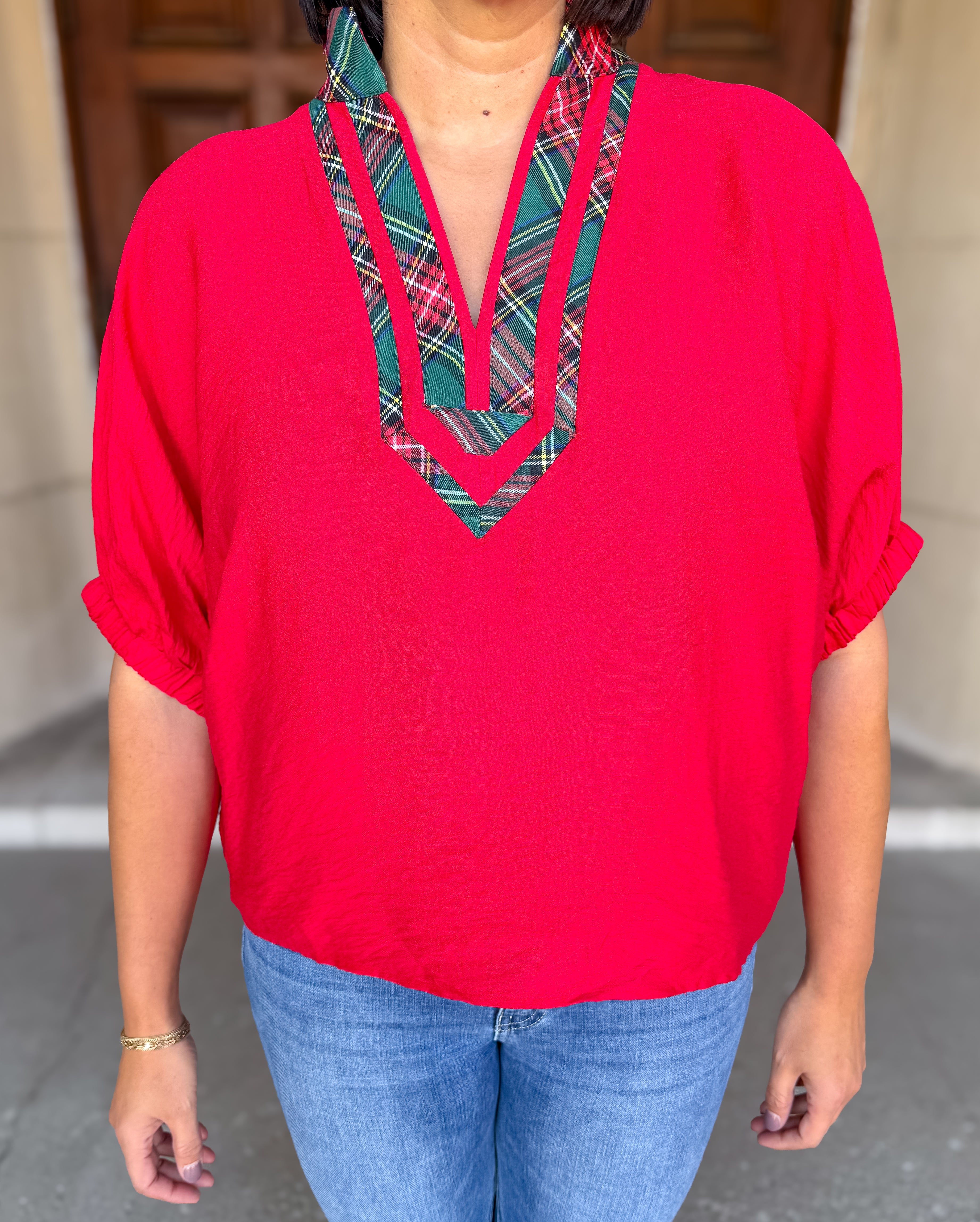 Maude Plaid Trim Top