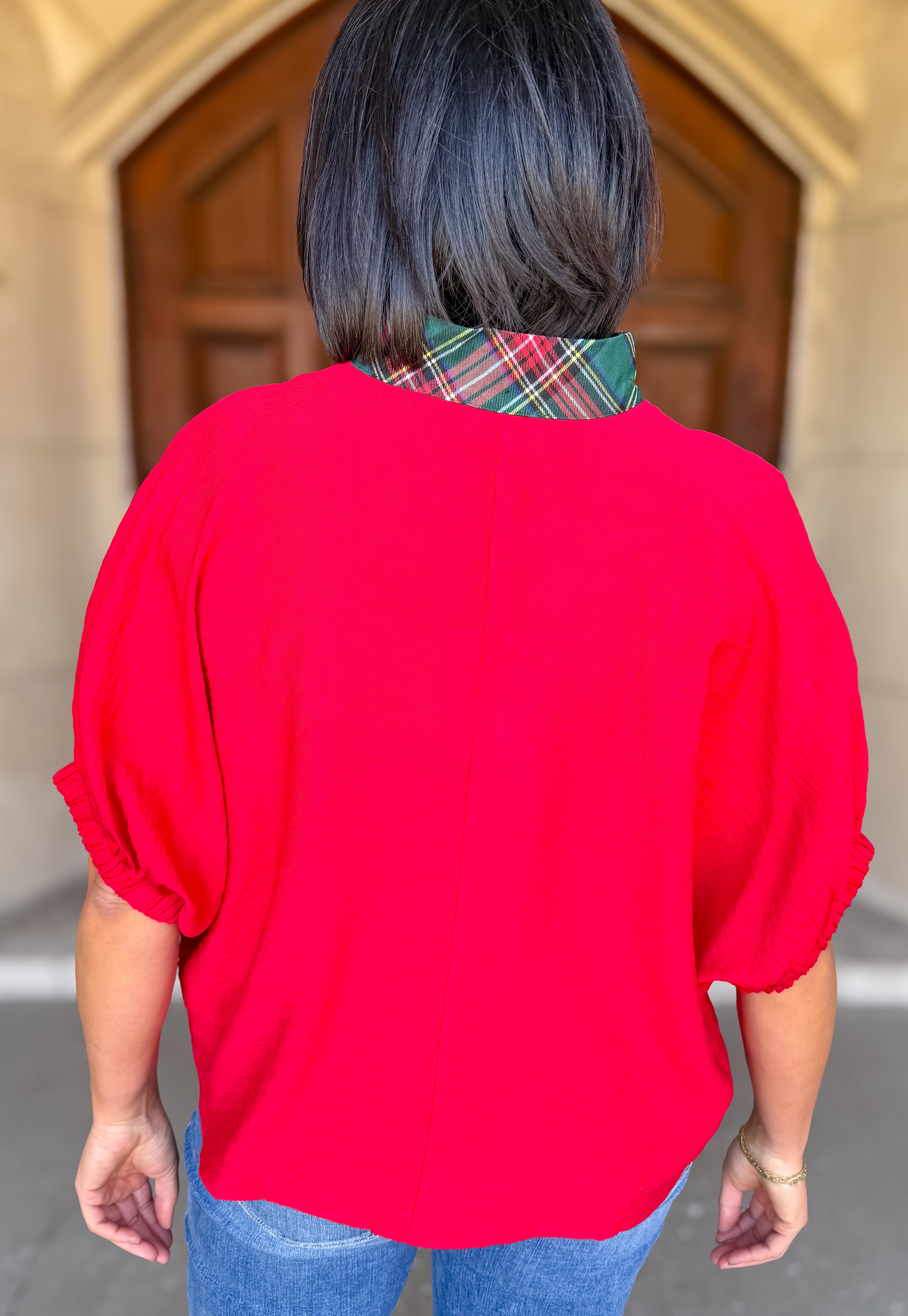 Maude Plaid Trim Top