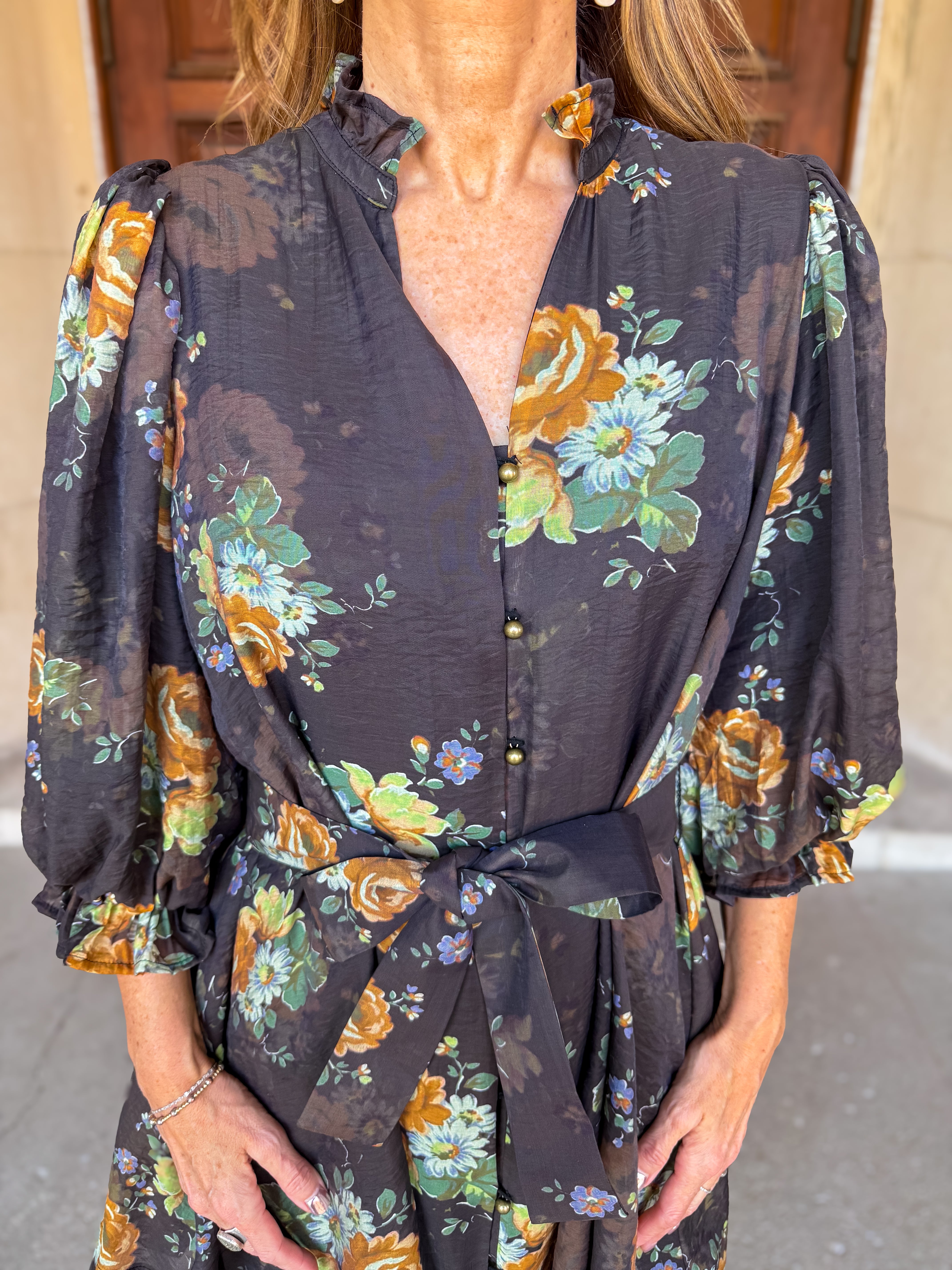 Lark Floral Button Tie Dress