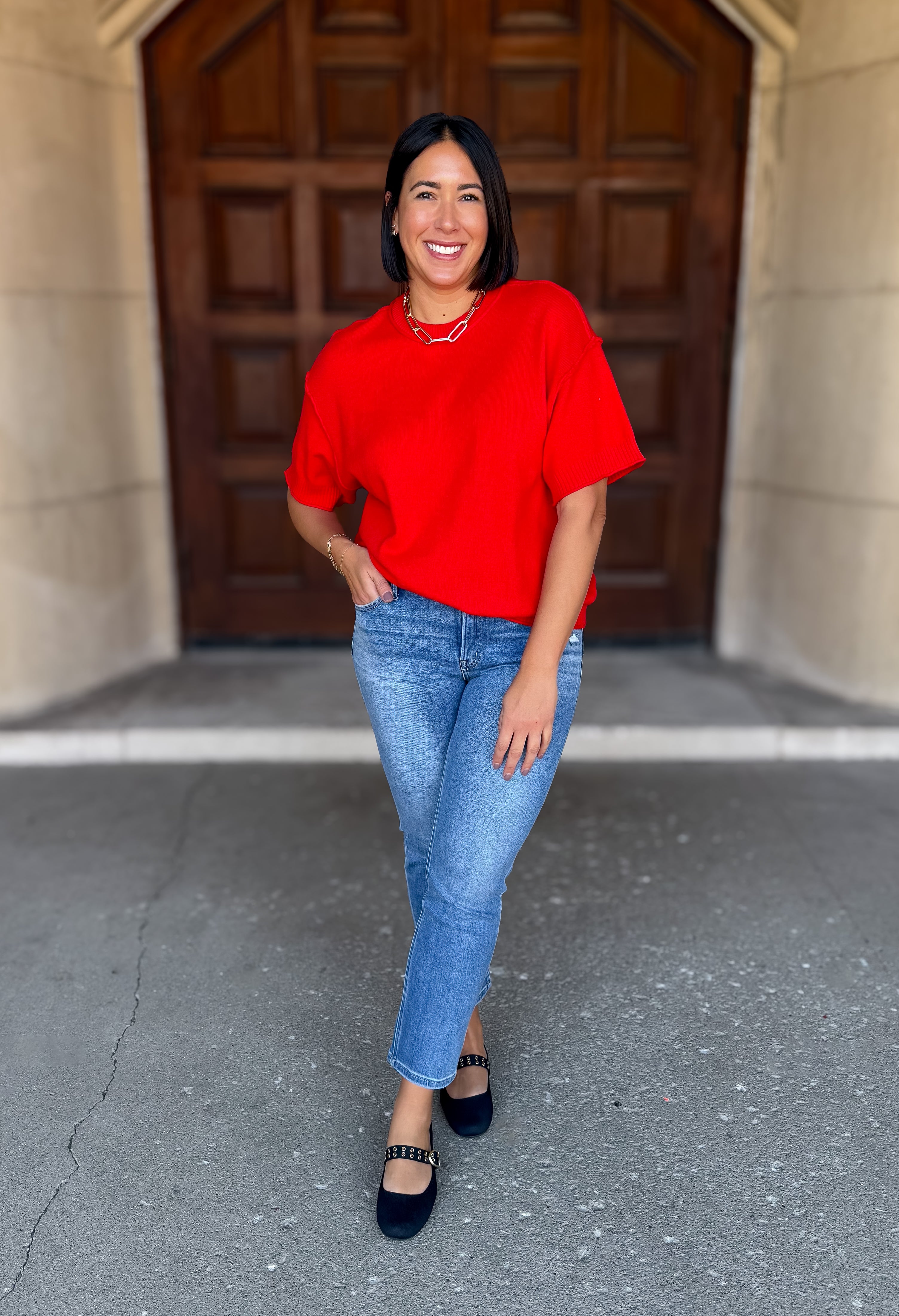 Giana Short Sleeve Raw Edge Sweater