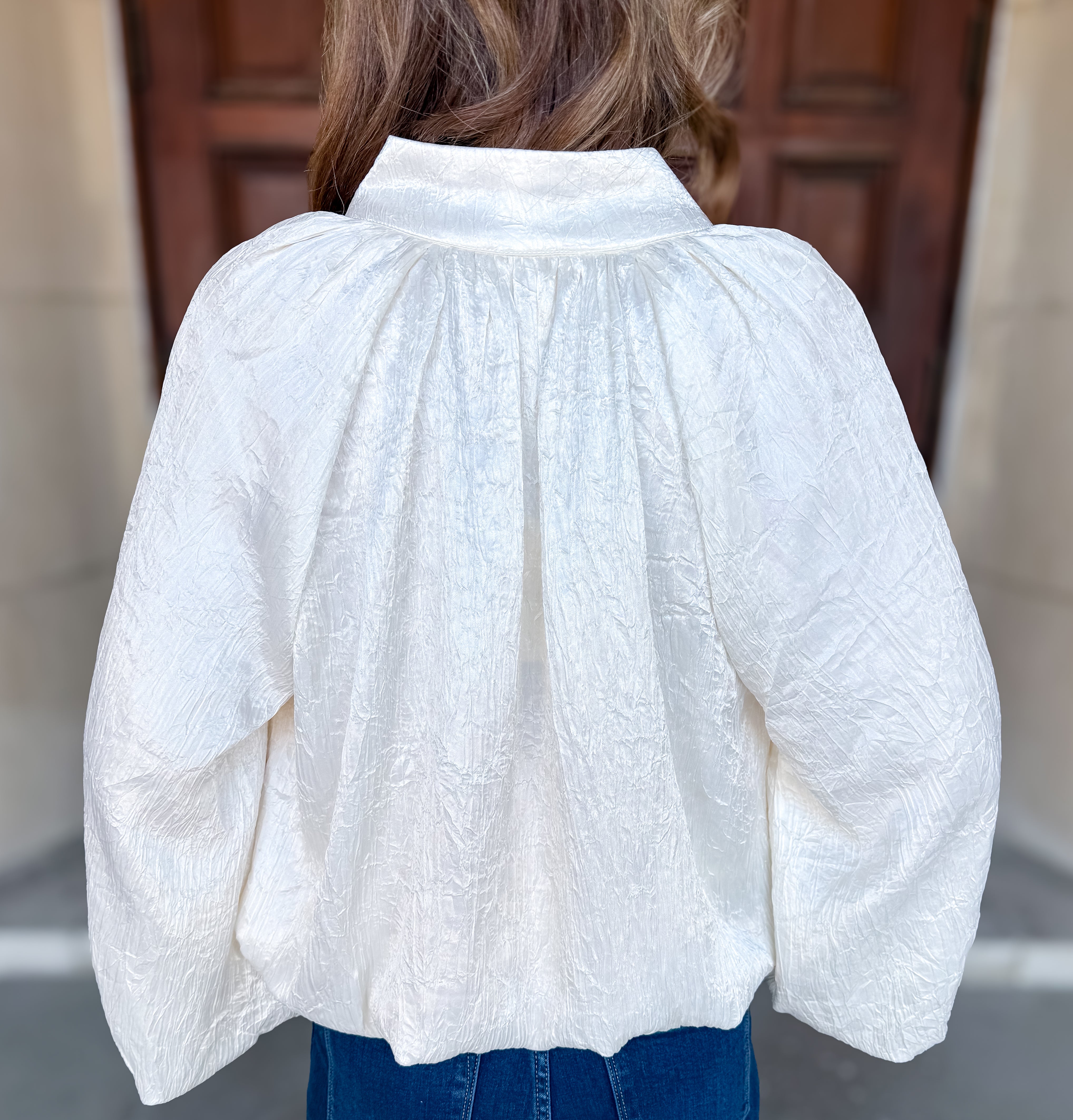 Violet Crinkle Bubble Top