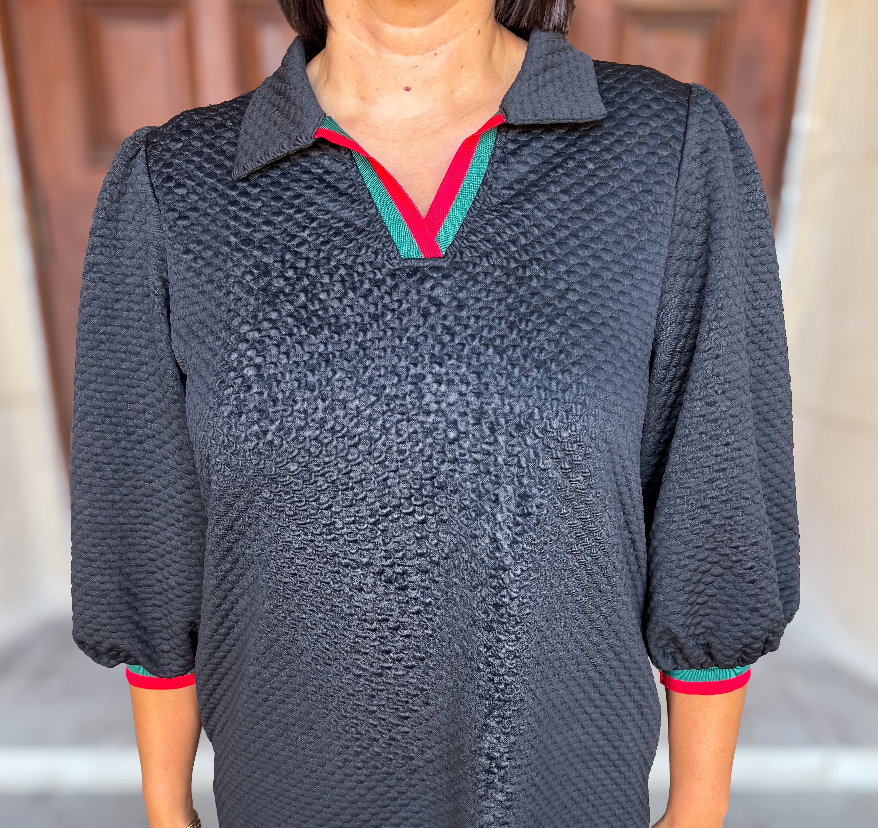 Sylvie Textured Contrast Trim Dress