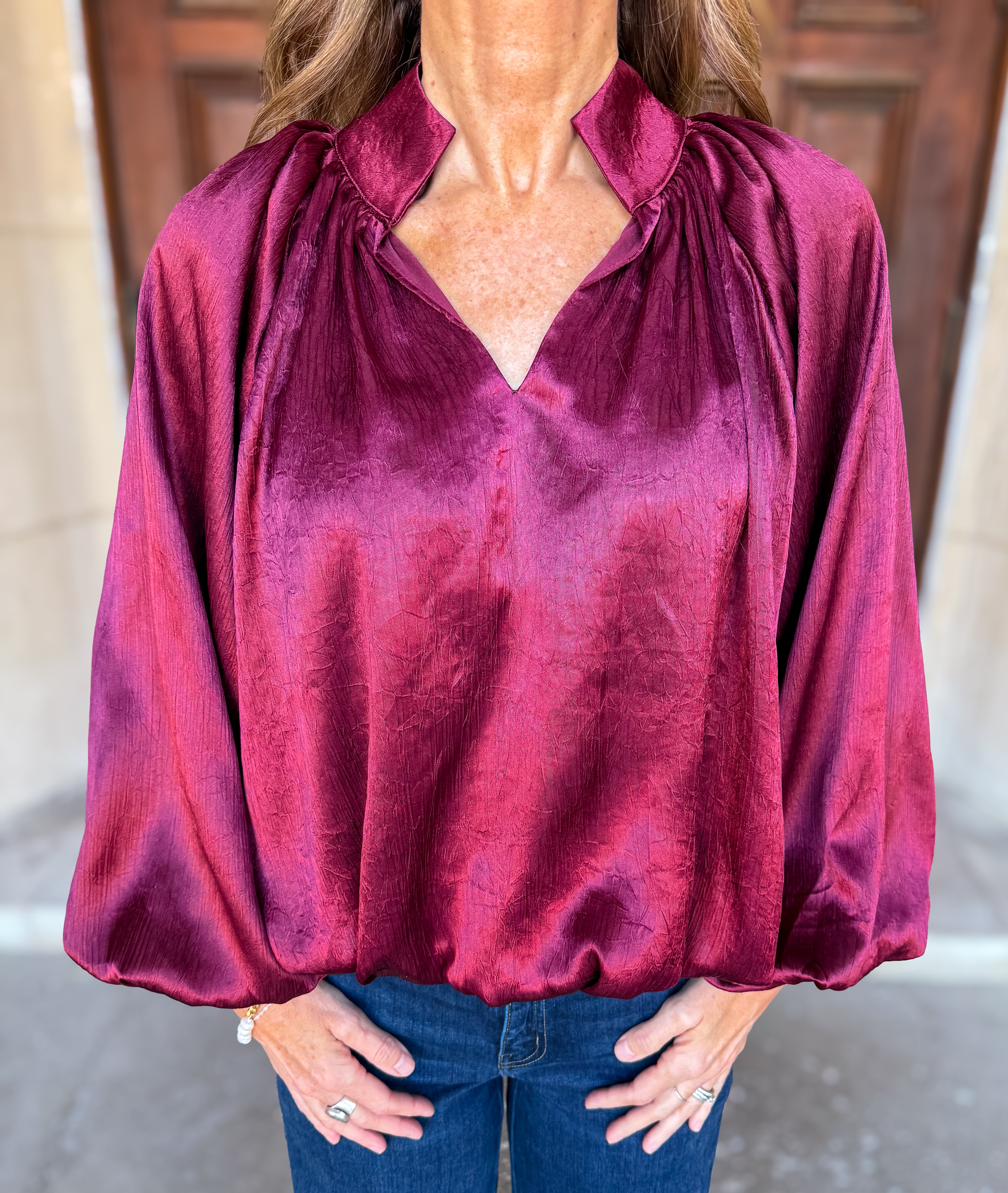 Violet Crinkle Bubble Top
