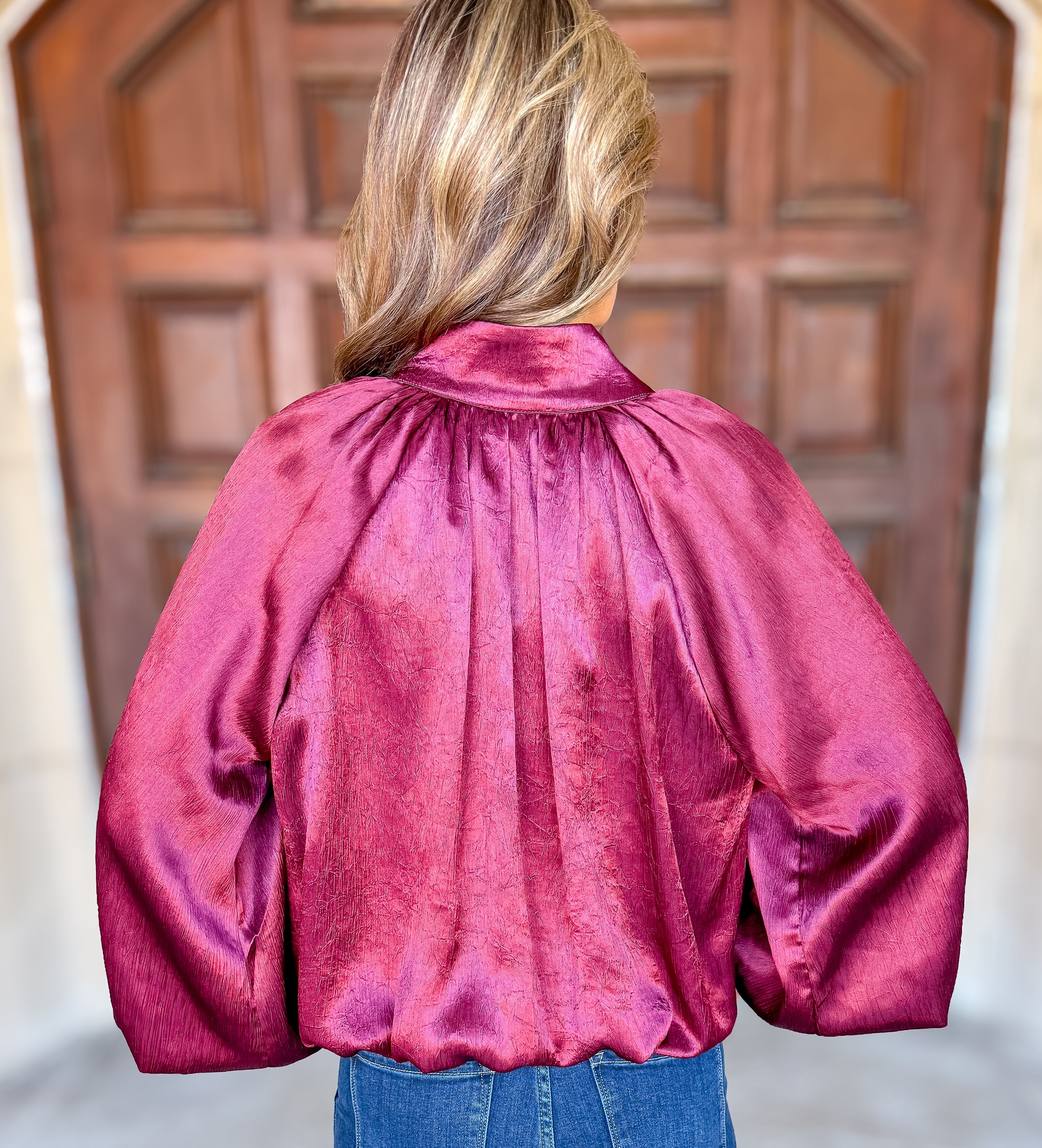 Violet Crinkle Bubble Top