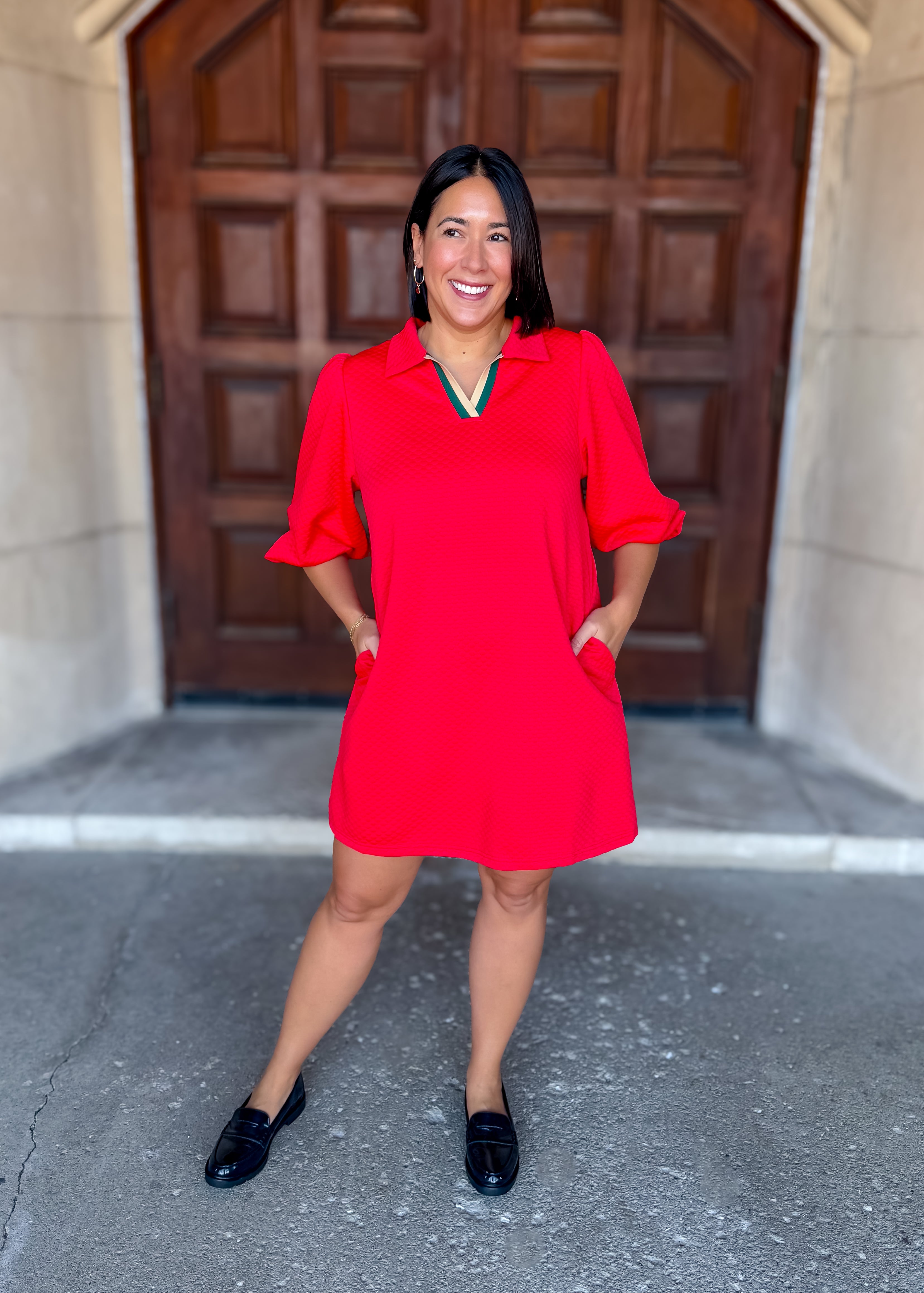 Sylvie Textured Contrast Trim Dress