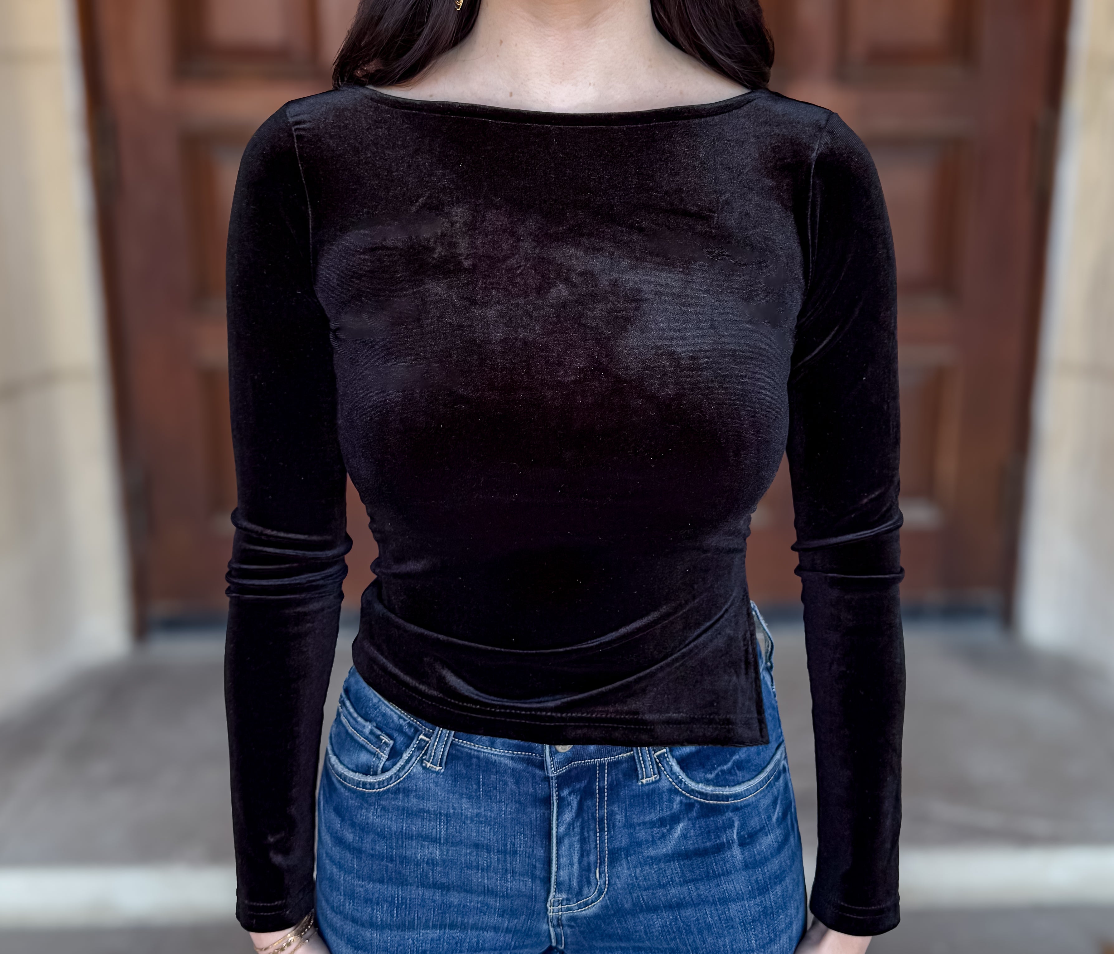 Glenn Ruched Velvet Top