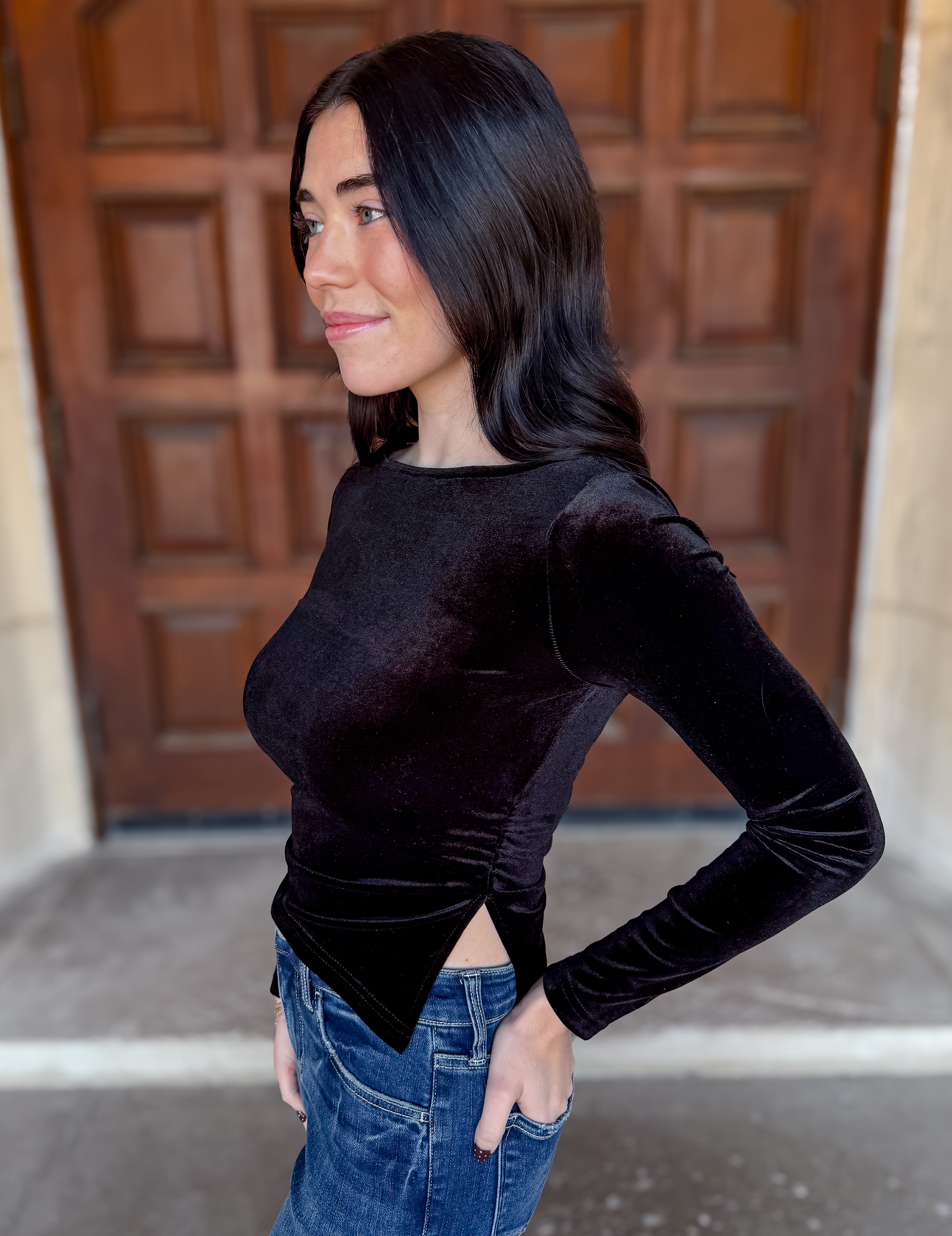 Glenn Ruched Velvet Top