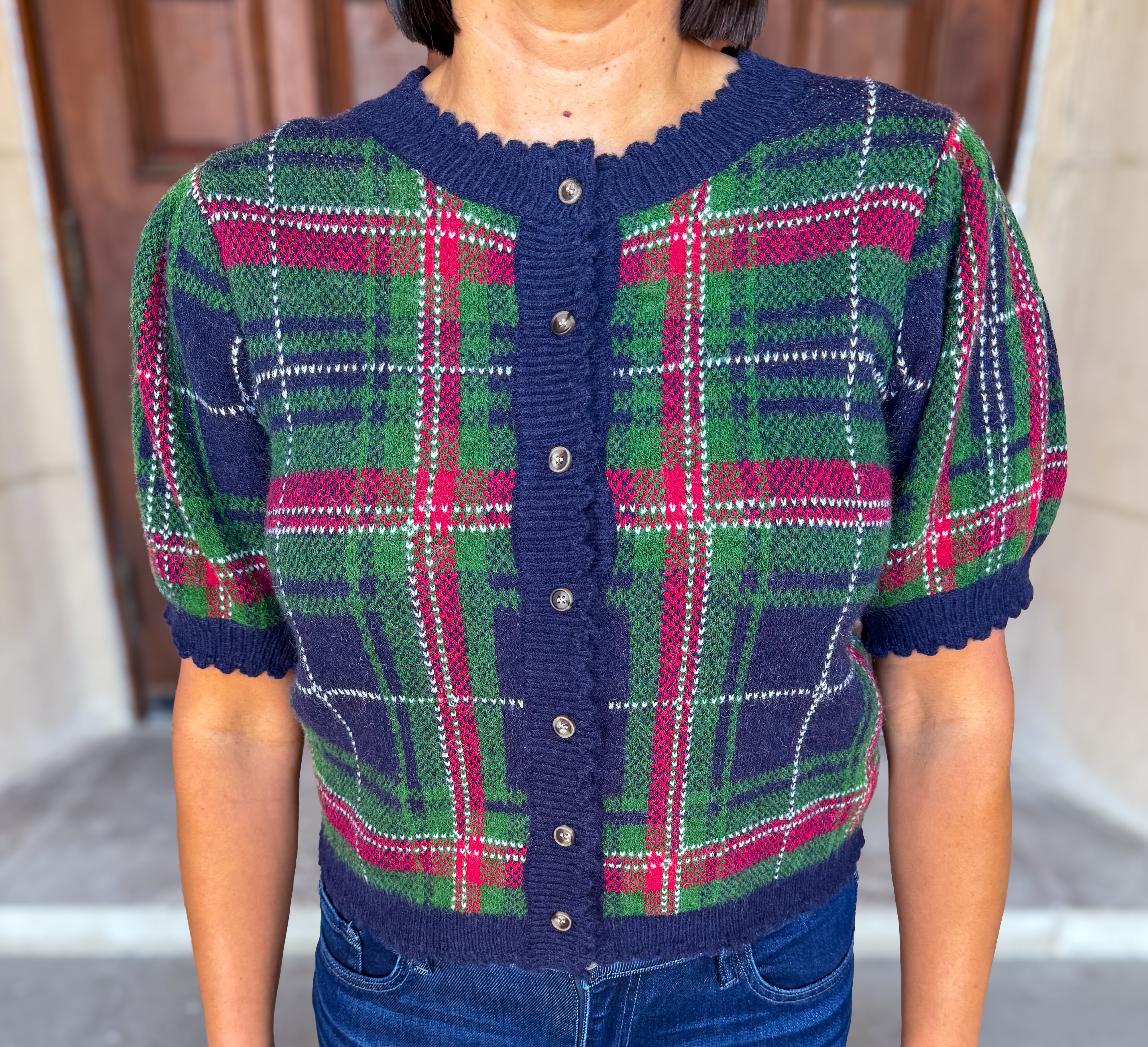 Jenna Plaid Scallop Cardigan