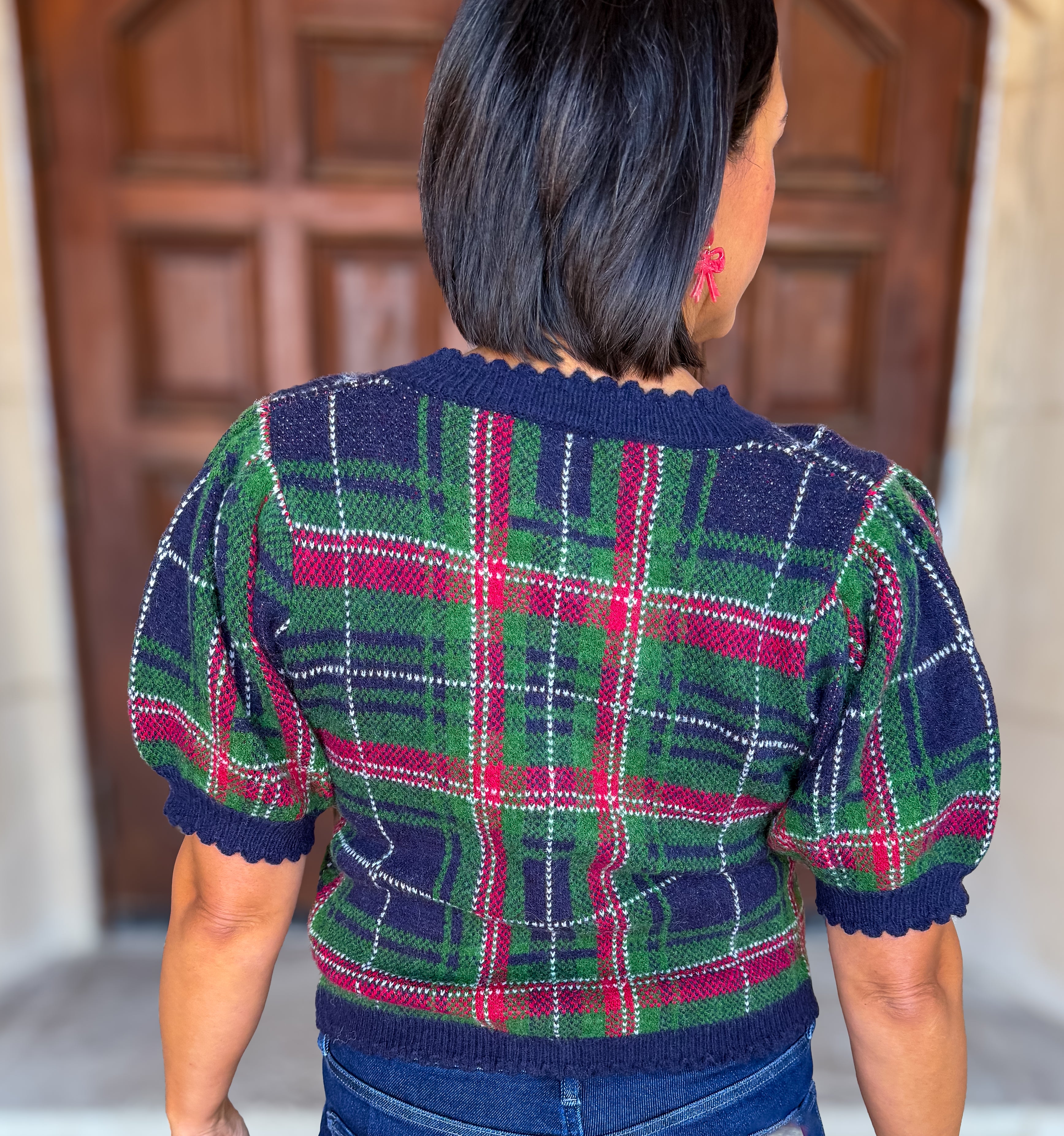 Jenna Plaid Scallop Cardigan