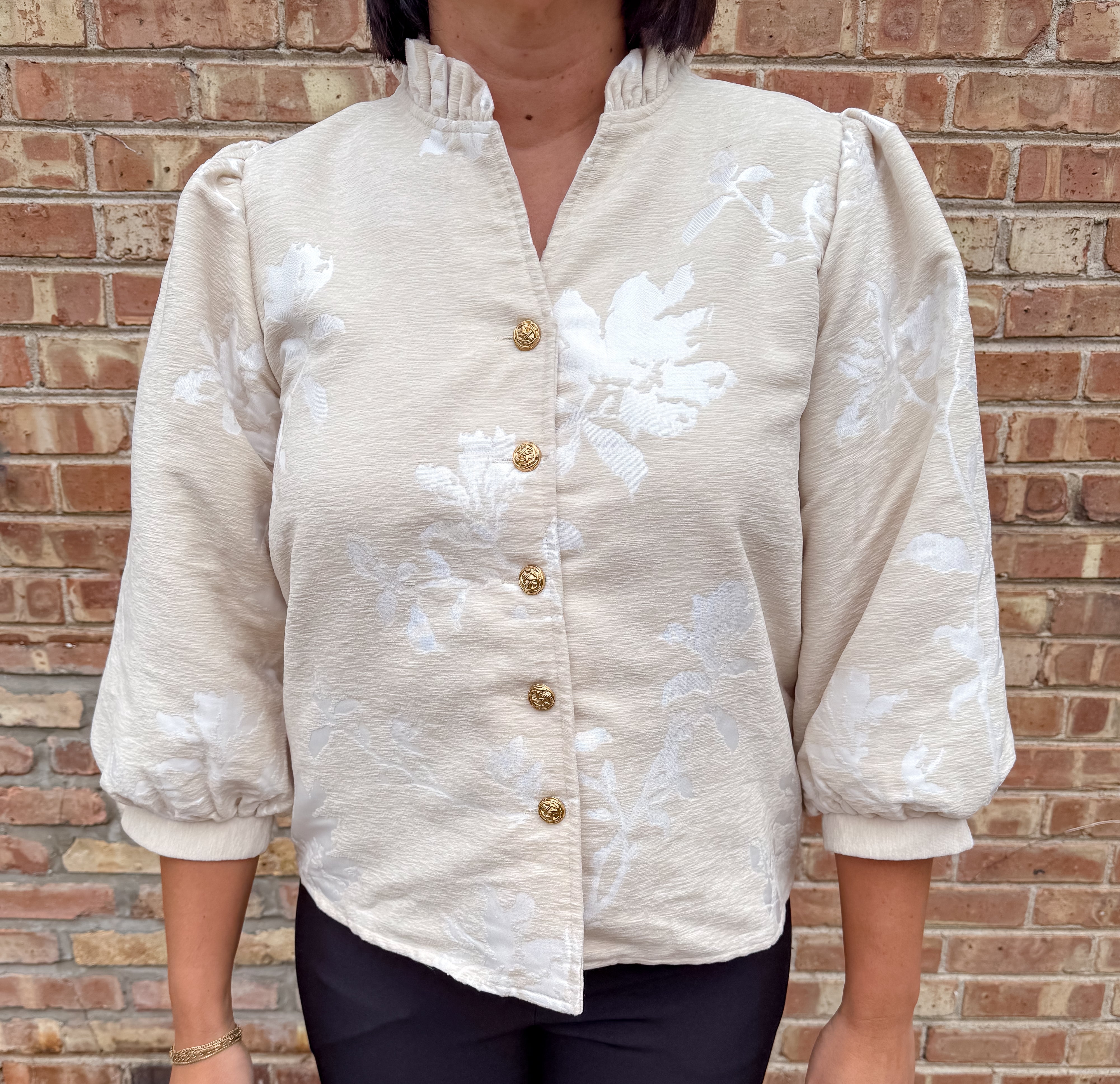 Azalea Jacquard Button Top