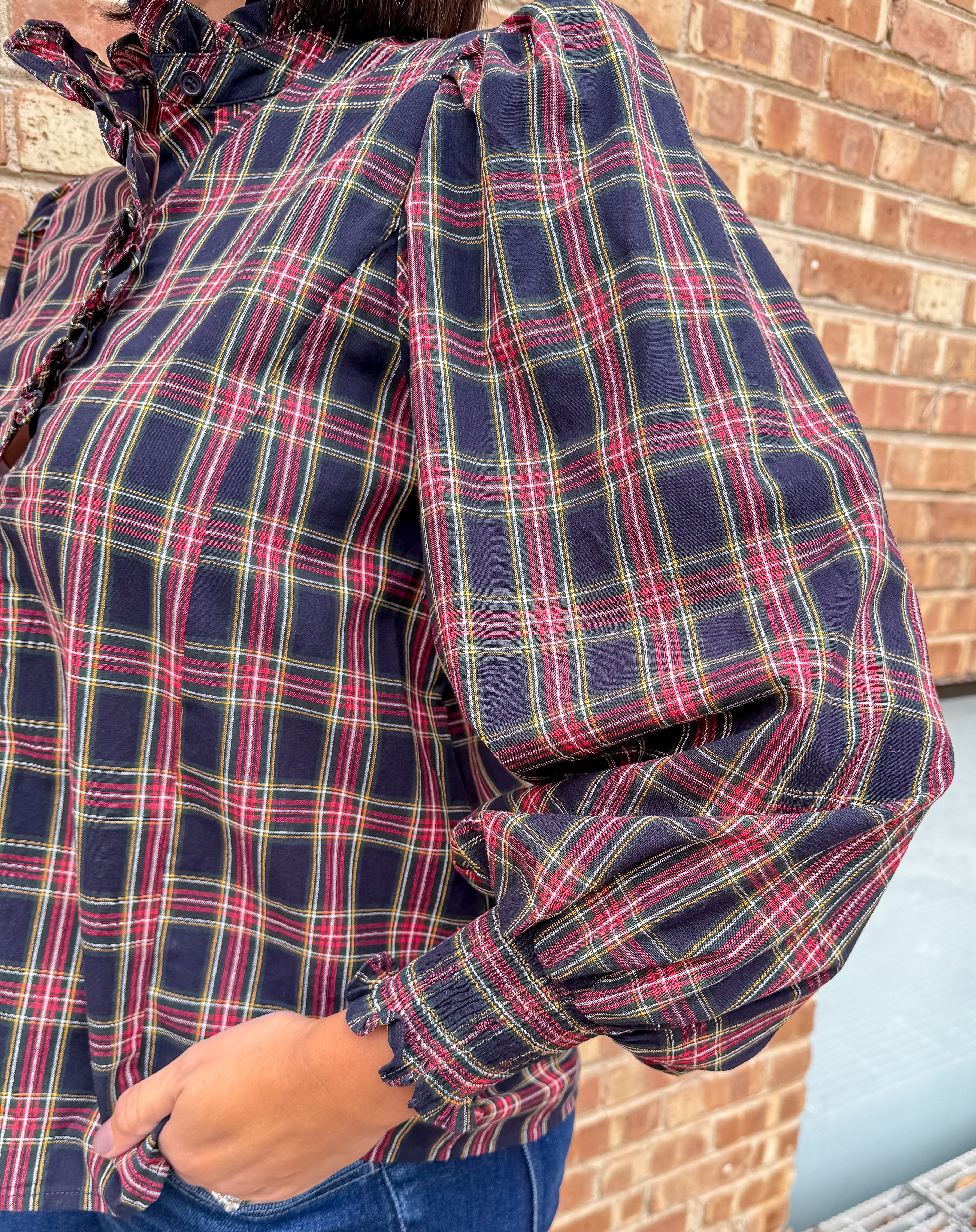 Ailany Plaid Ruffle Button Top