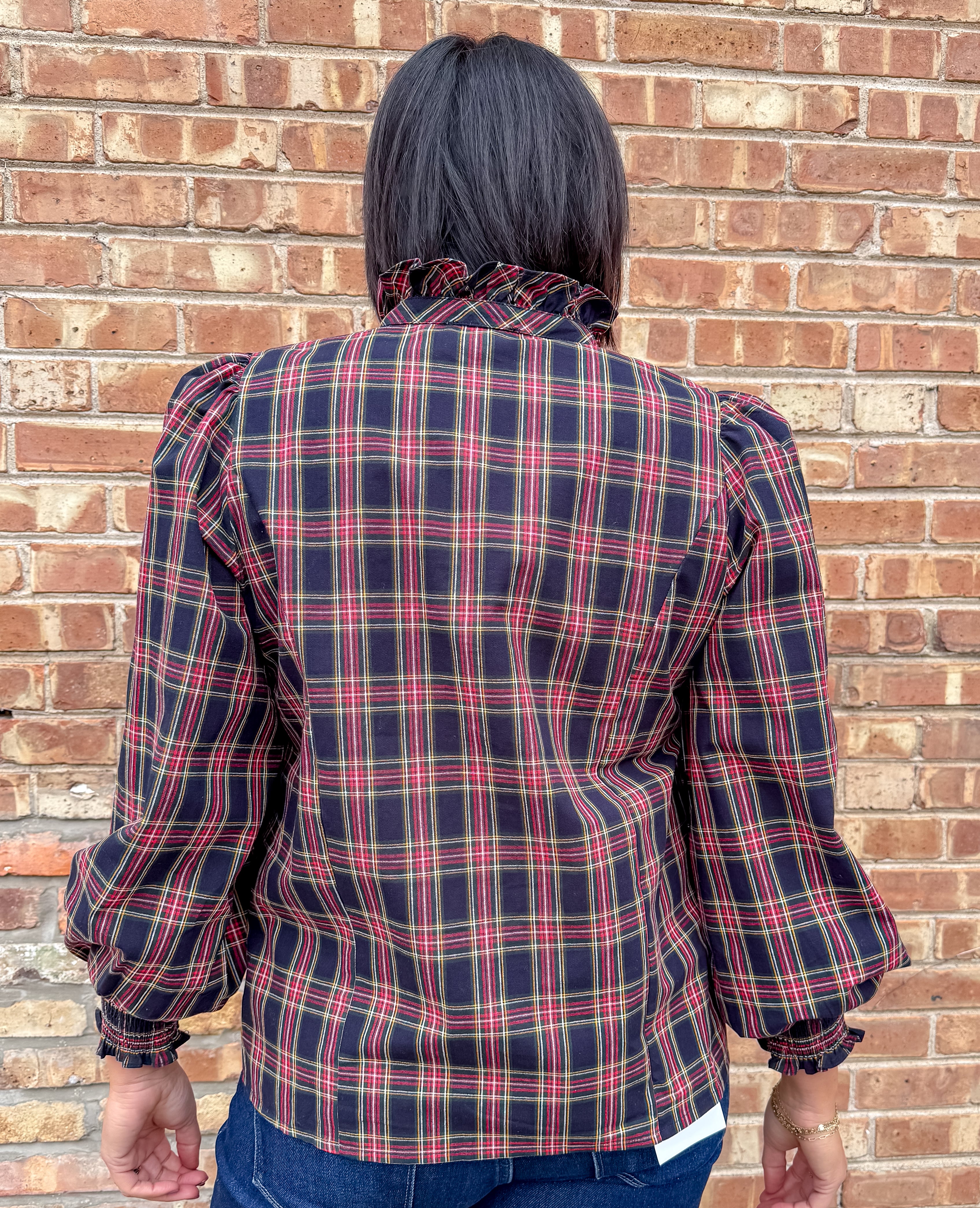 Ailany Plaid Ruffle Button Top