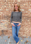 striped 
cardigan
contrast trim
button front