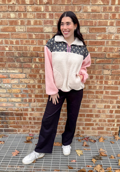 colorblock sherpa fleece
floral trim fleece
cozy 