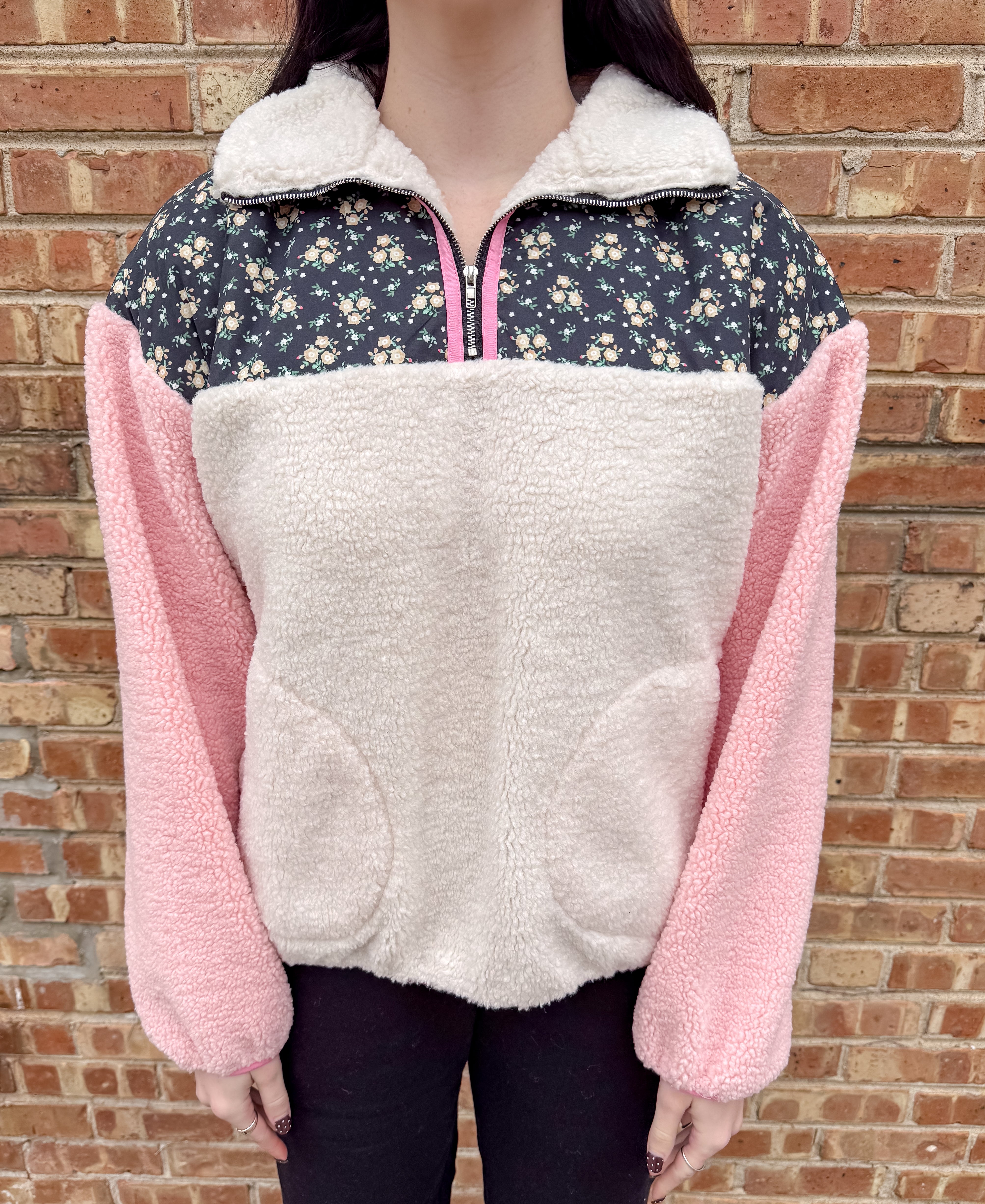 Kathy Color Block Floral Fleece