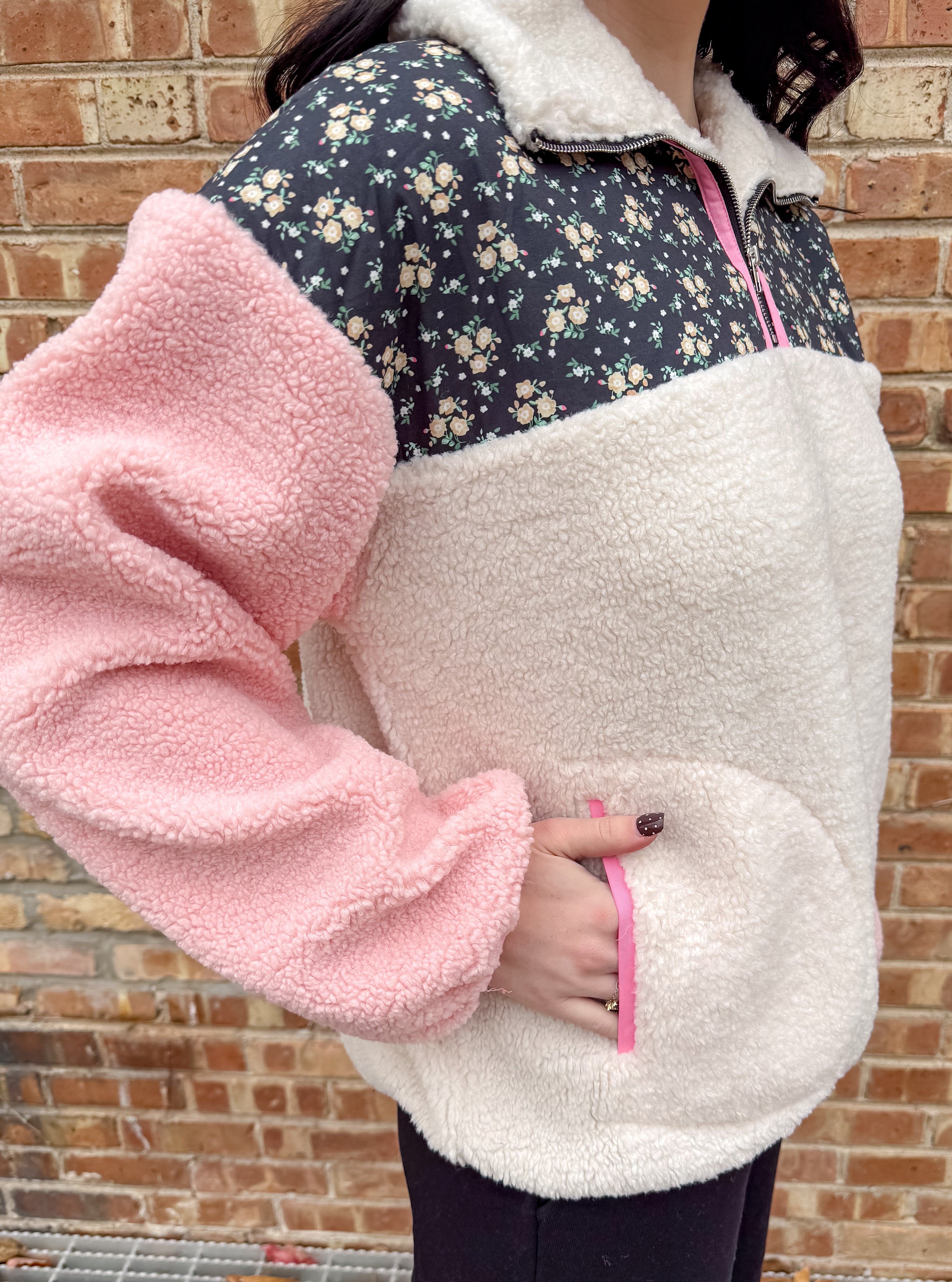 Kathy Color Block Floral Fleece