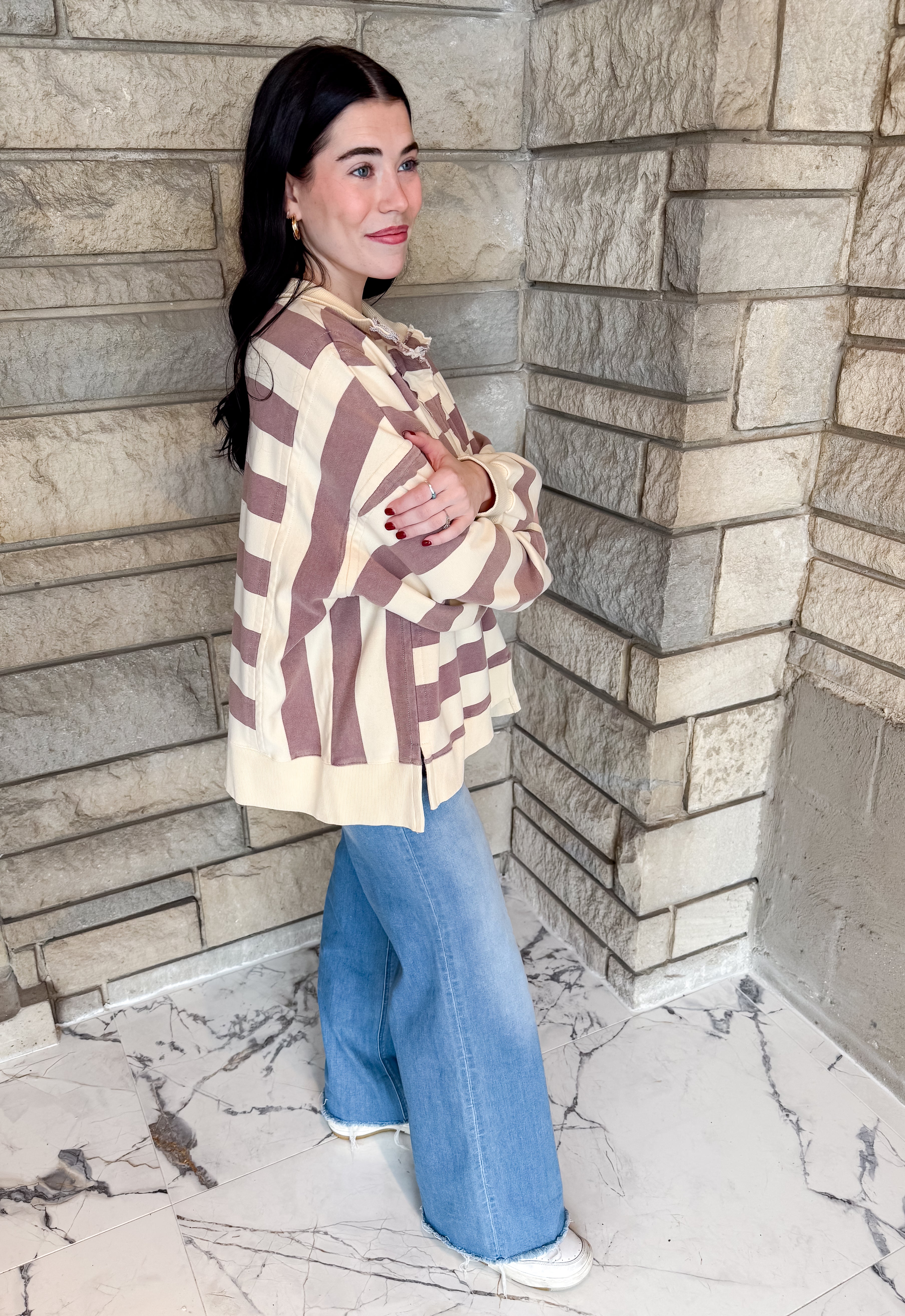 Remi Washed Striped Rugby Sweatshirt