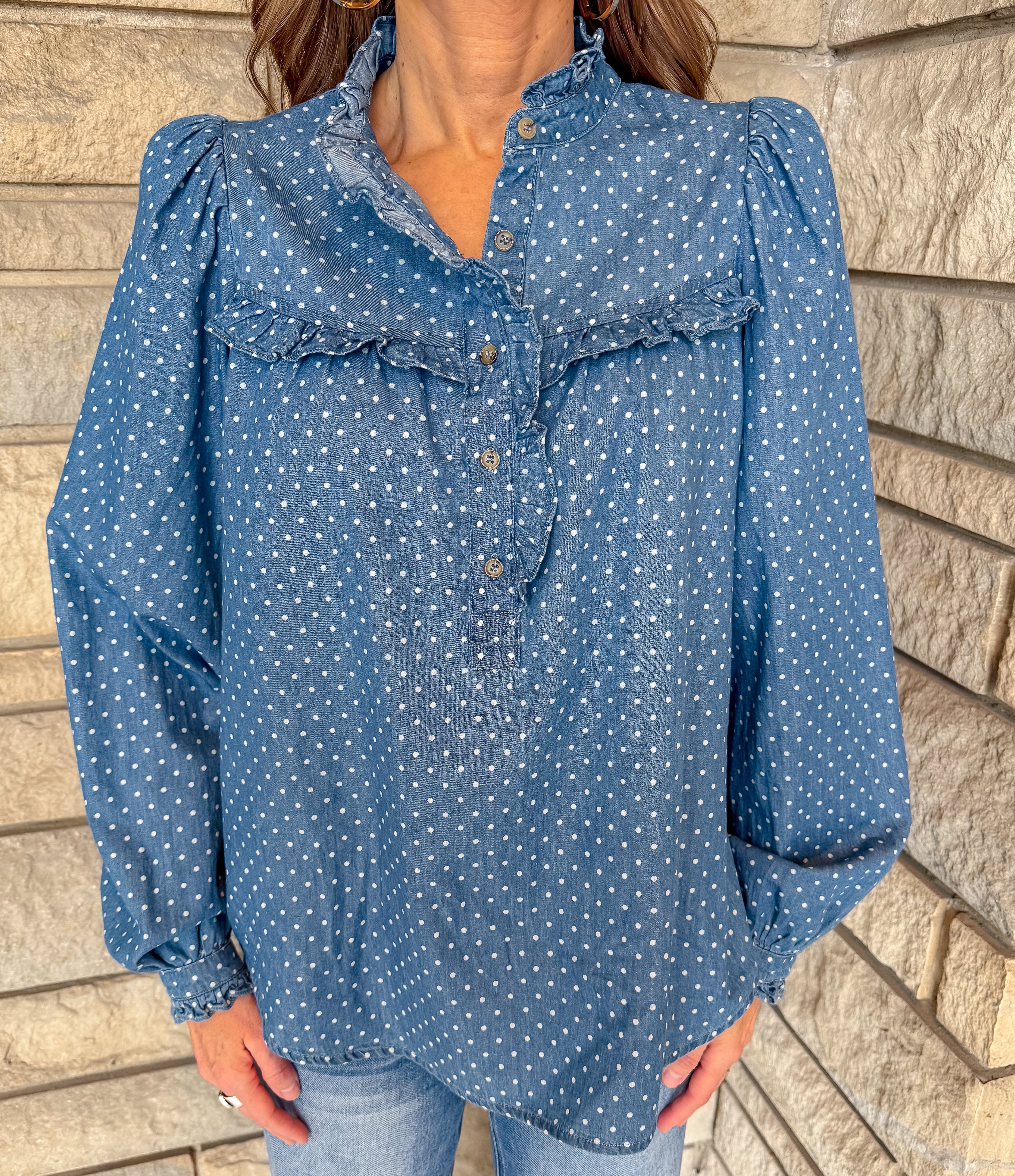 Jaeley Polka Dot Ruffle Top
