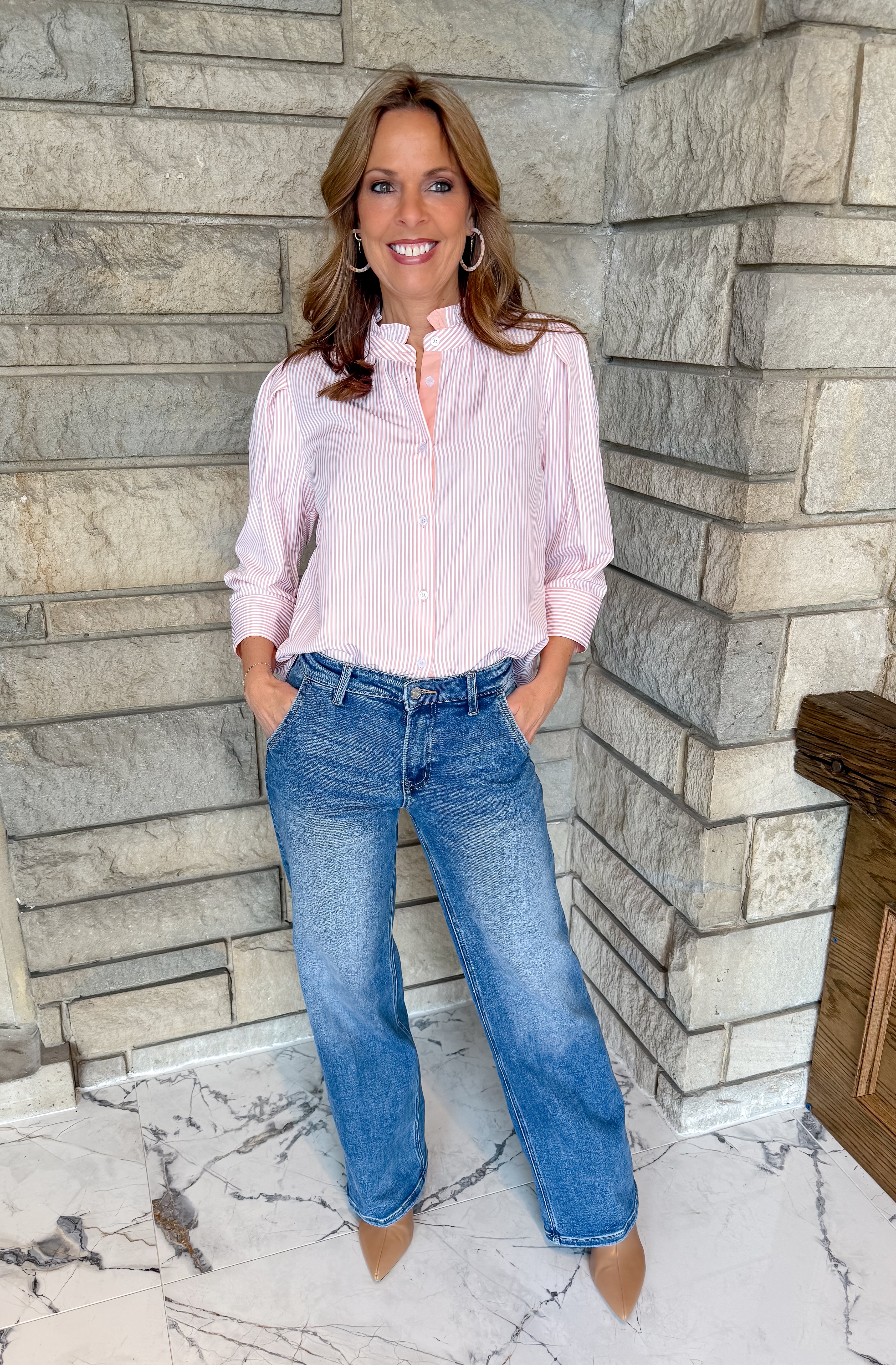 Cassie Striped Button Top