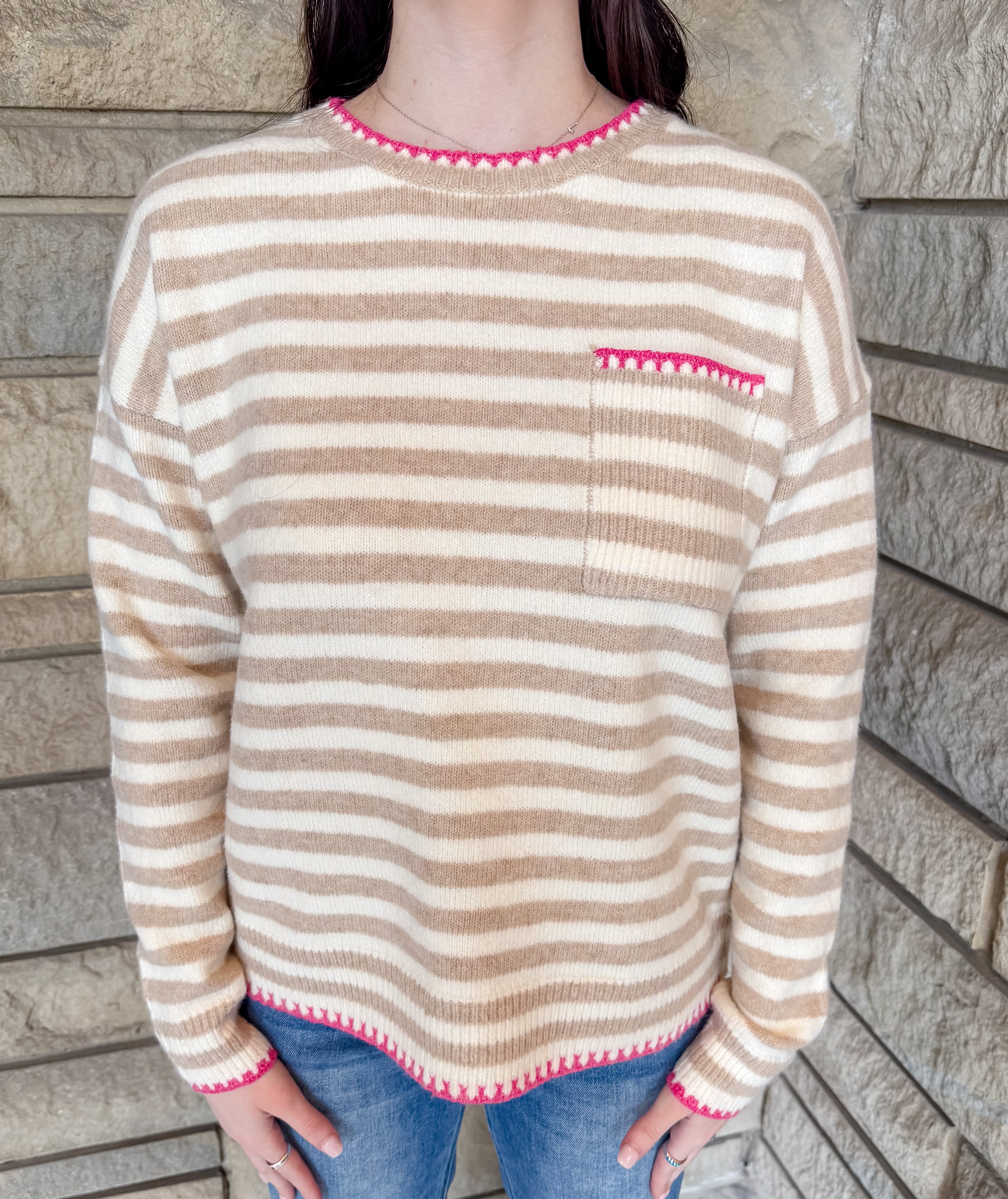 Jenny Striped Contrast Trim Sweater