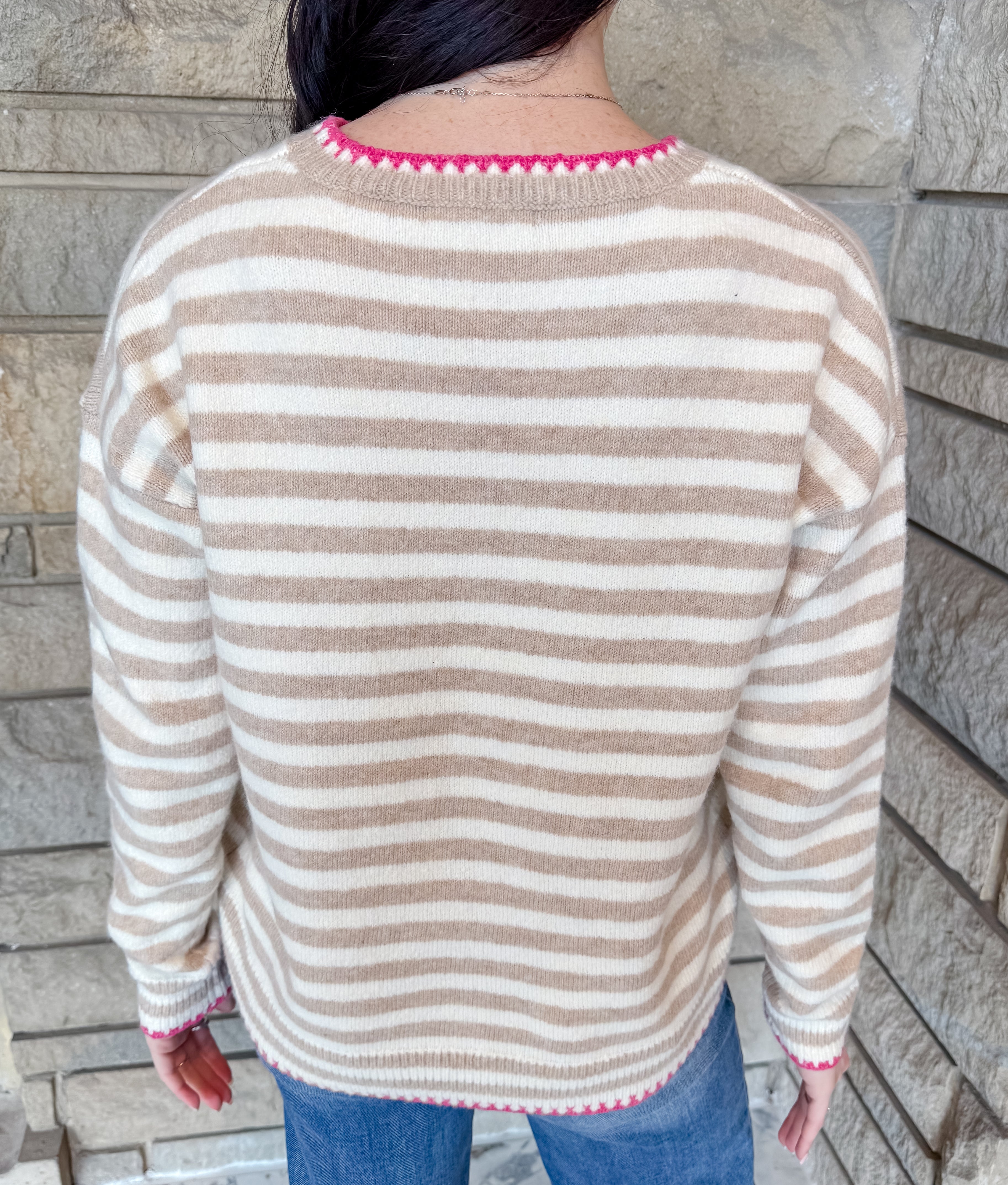 Jenny Striped Contrast Trim Sweater