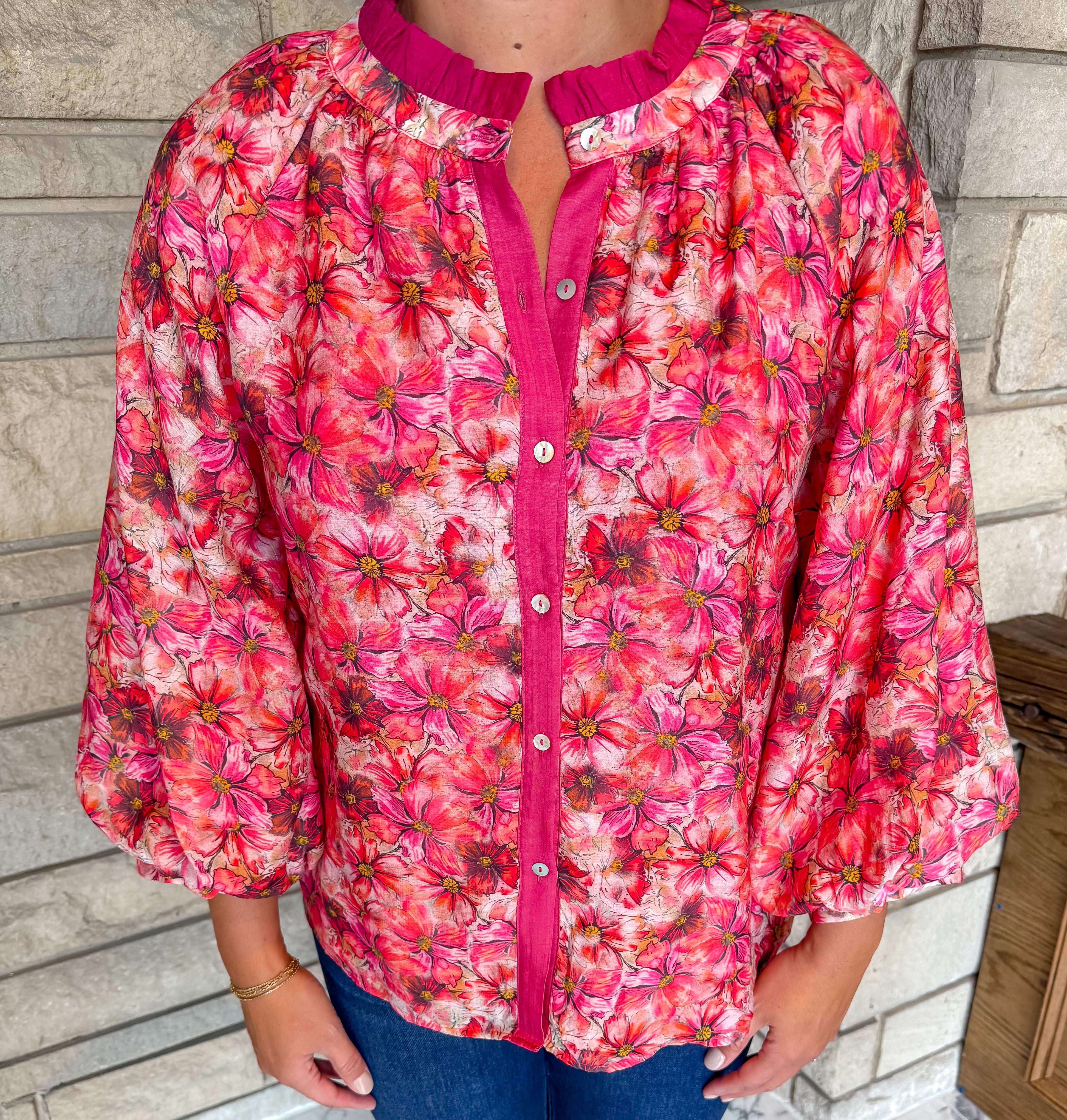 Annette Floral Button Top