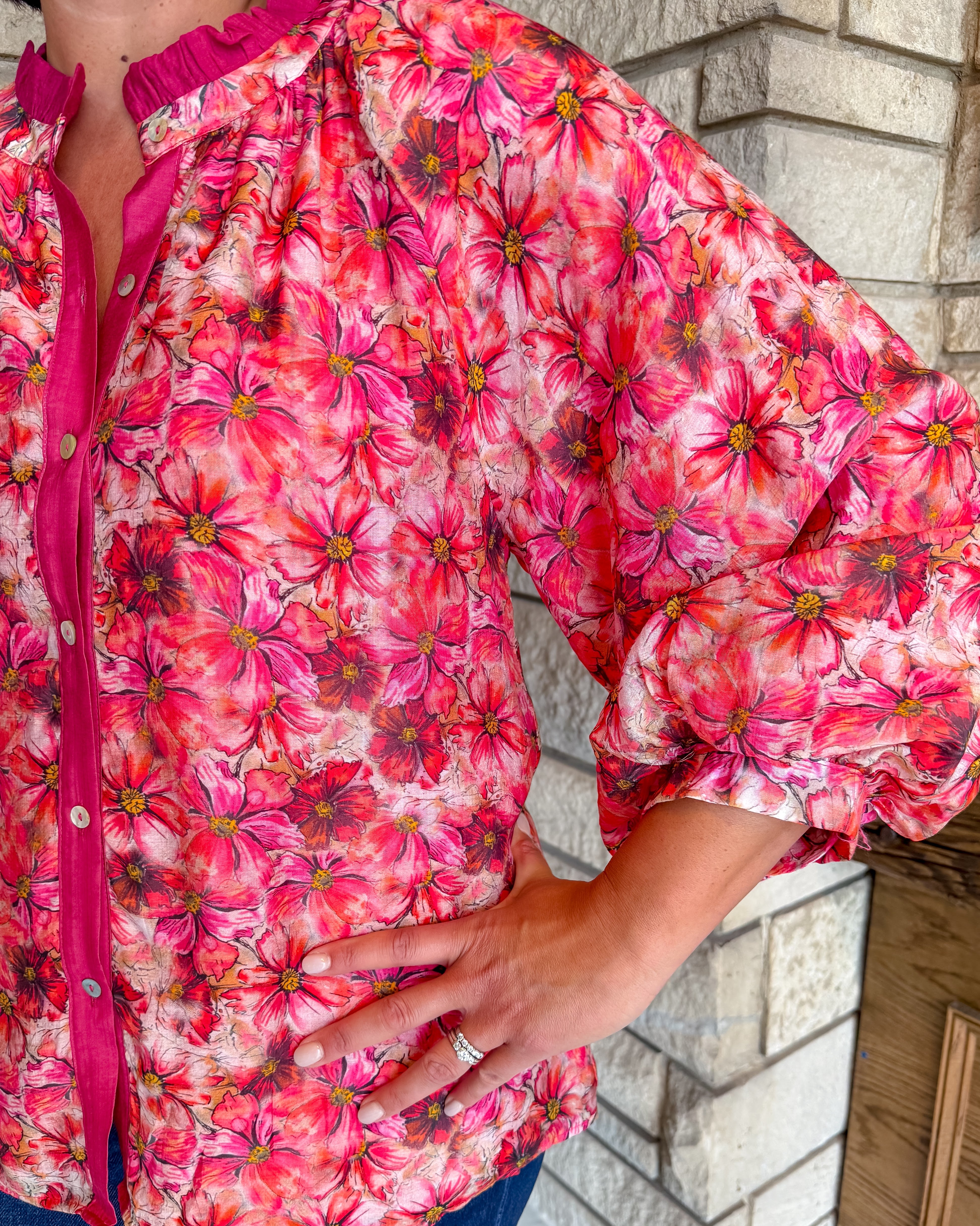 Annette Floral Button Top