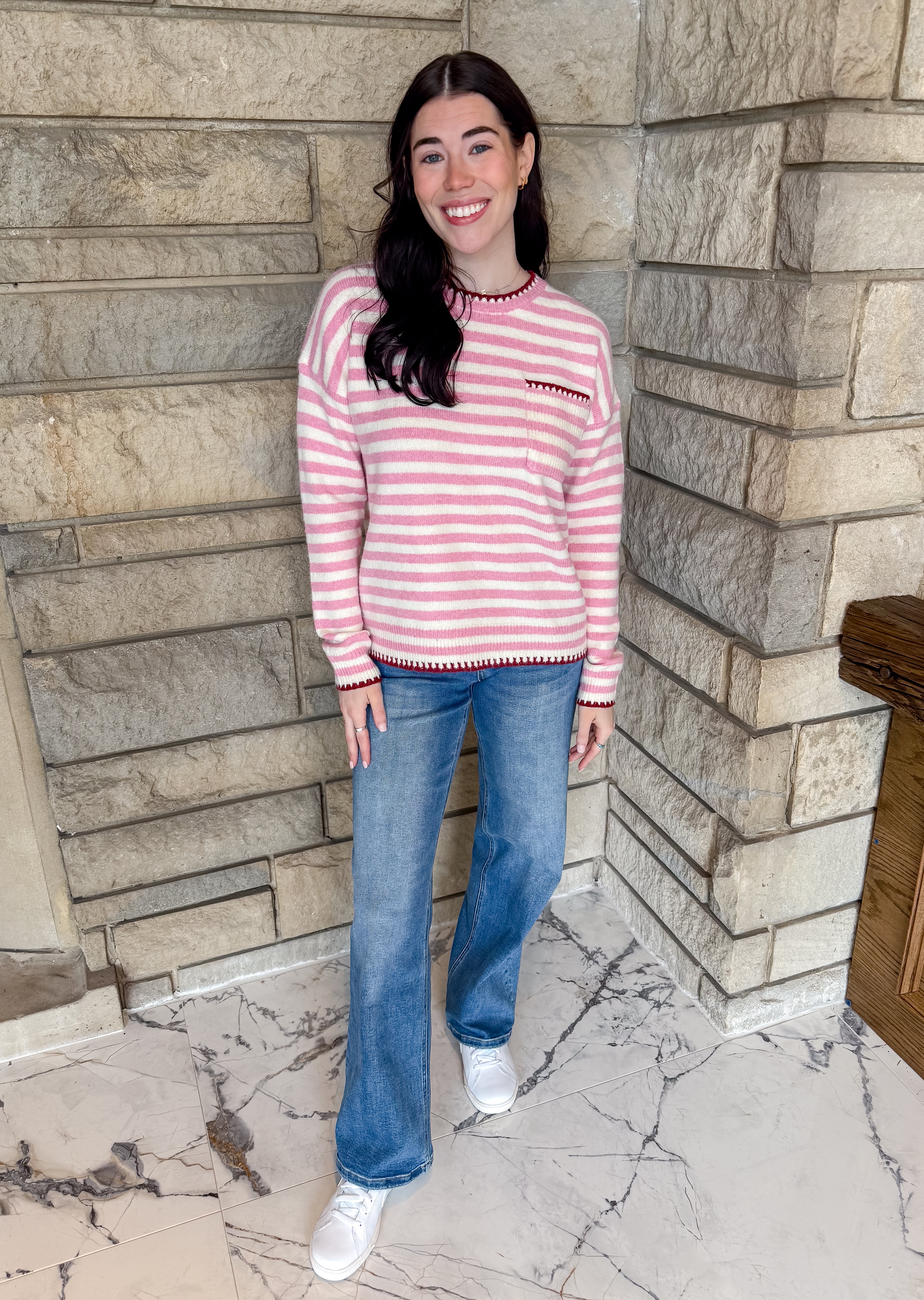 Jenny Striped Contrast Trim Sweater