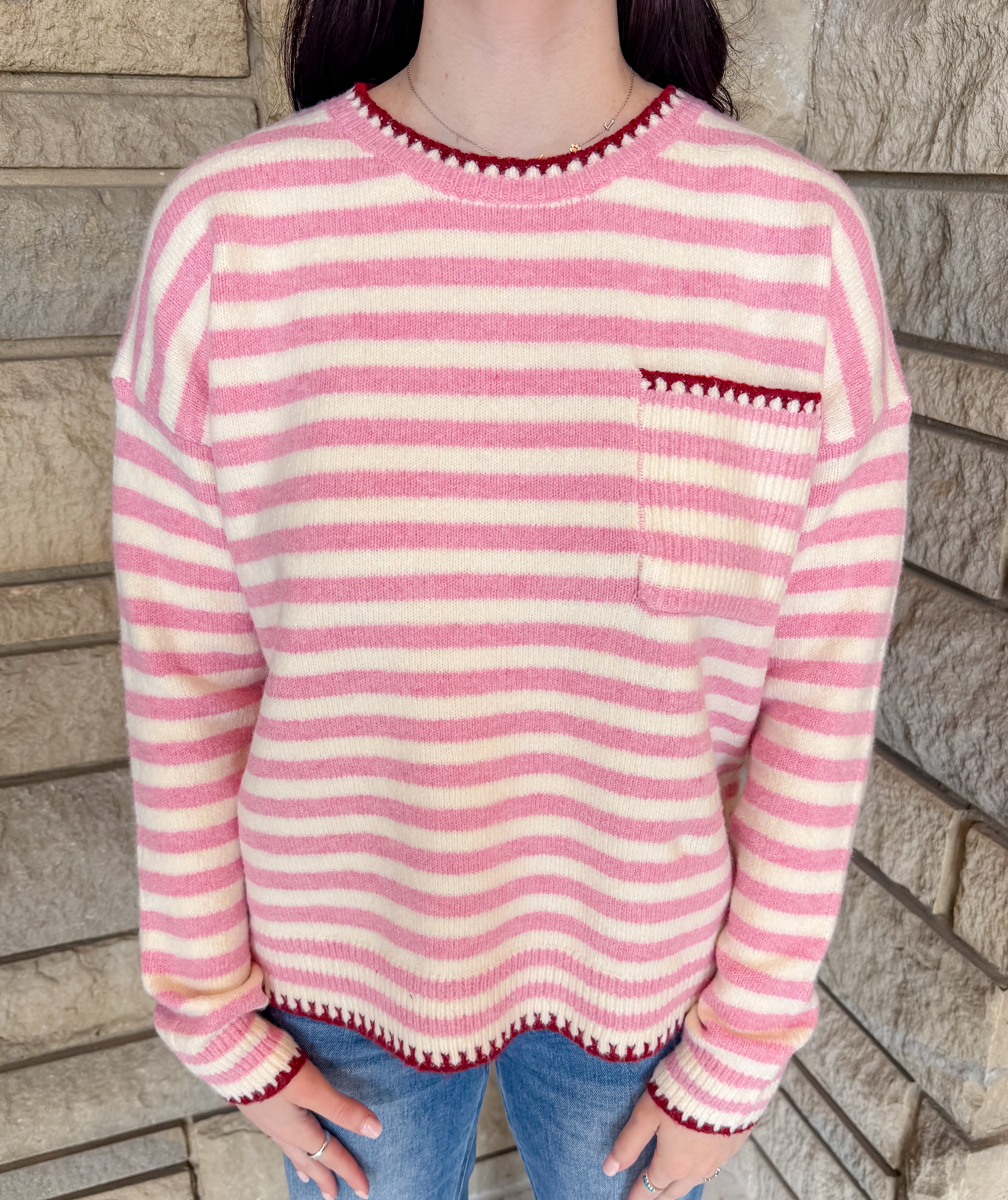 Jenny Striped Contrast Trim Sweater
