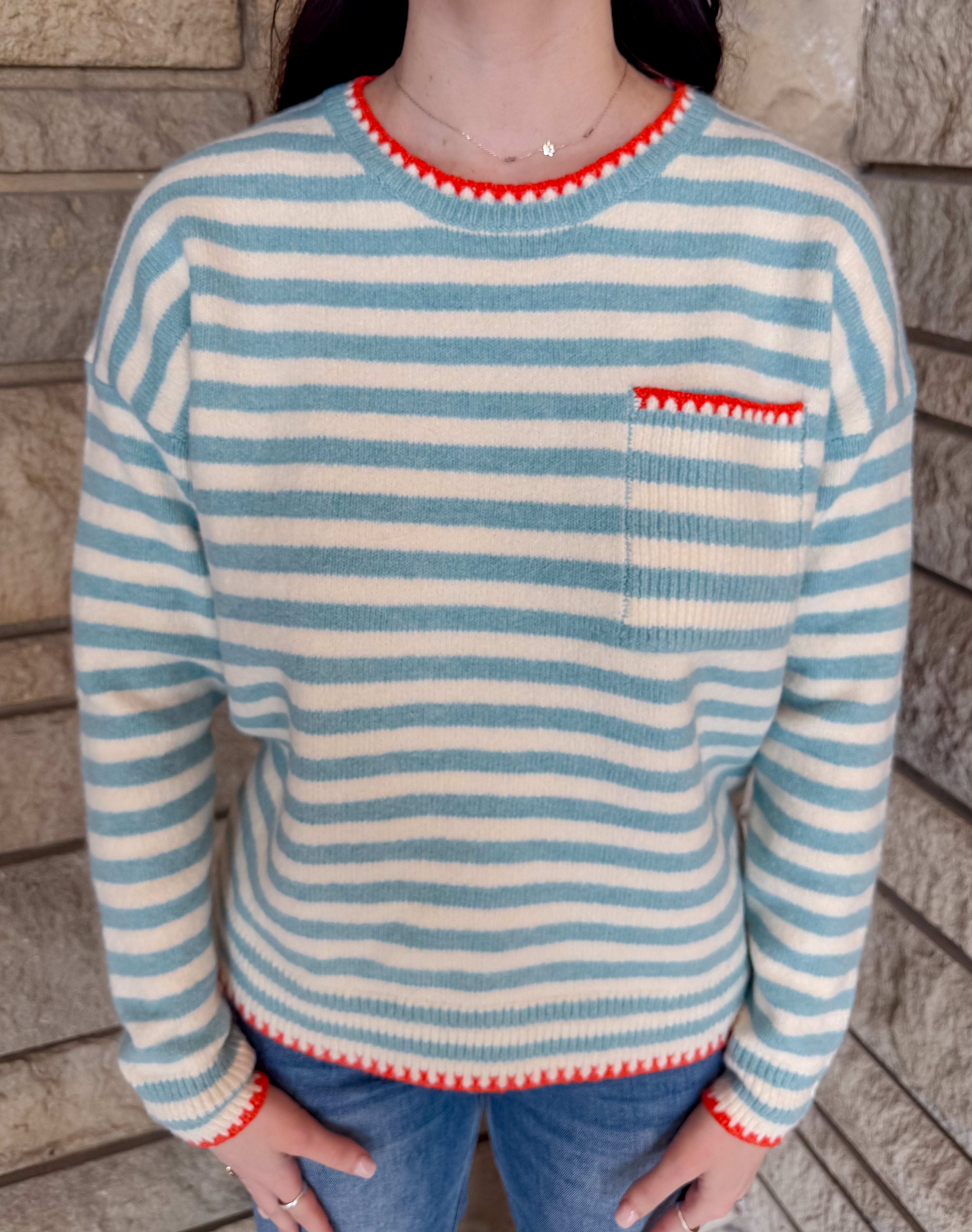 Jenny Striped Contrast Trim Sweater